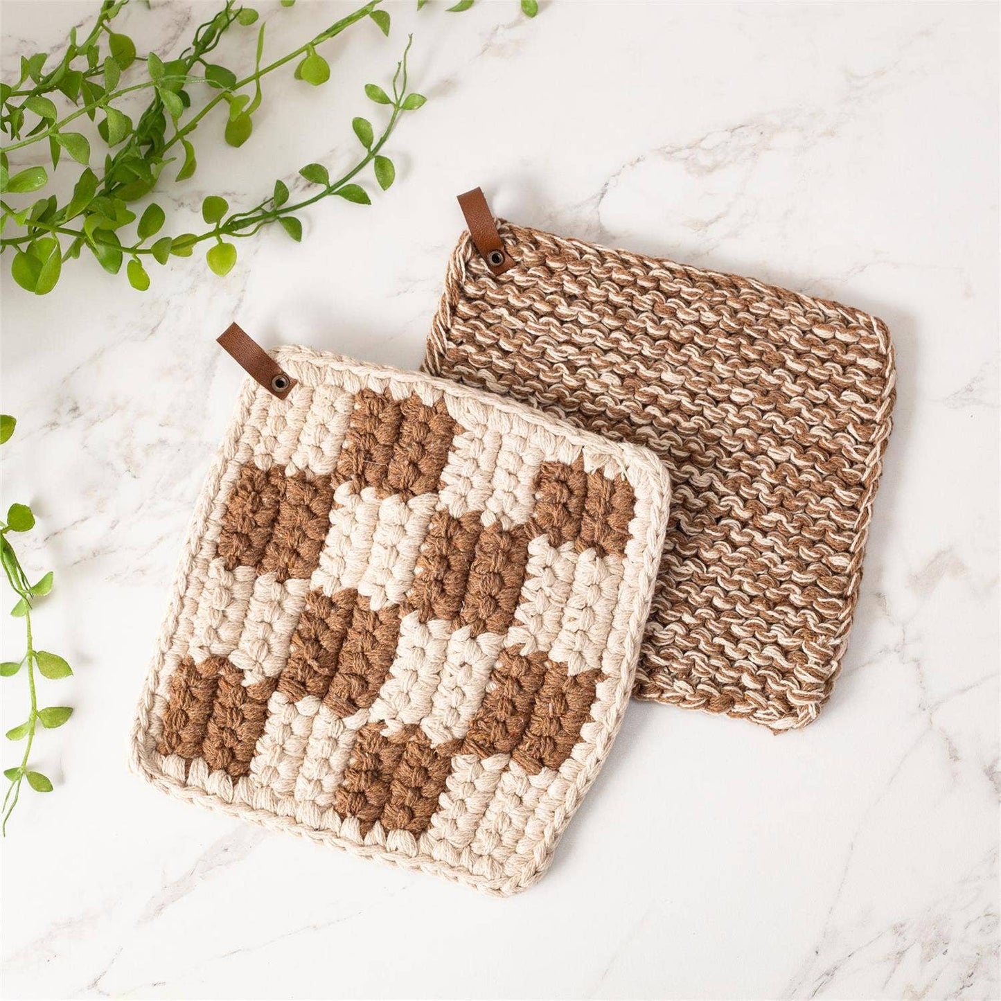 Knitted Pot Holder - Brown And Cream (Pk/06 Ast) -