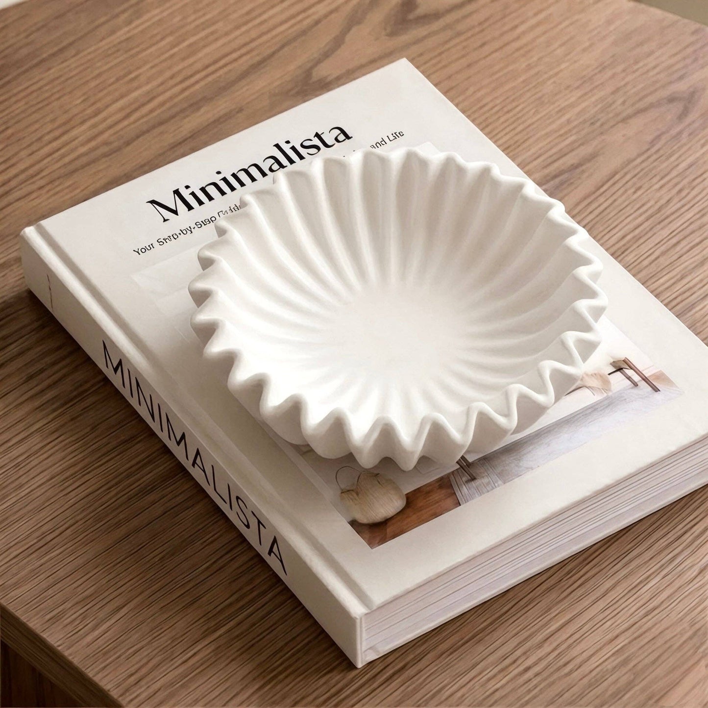 White Ceramic Pleated Bowl -