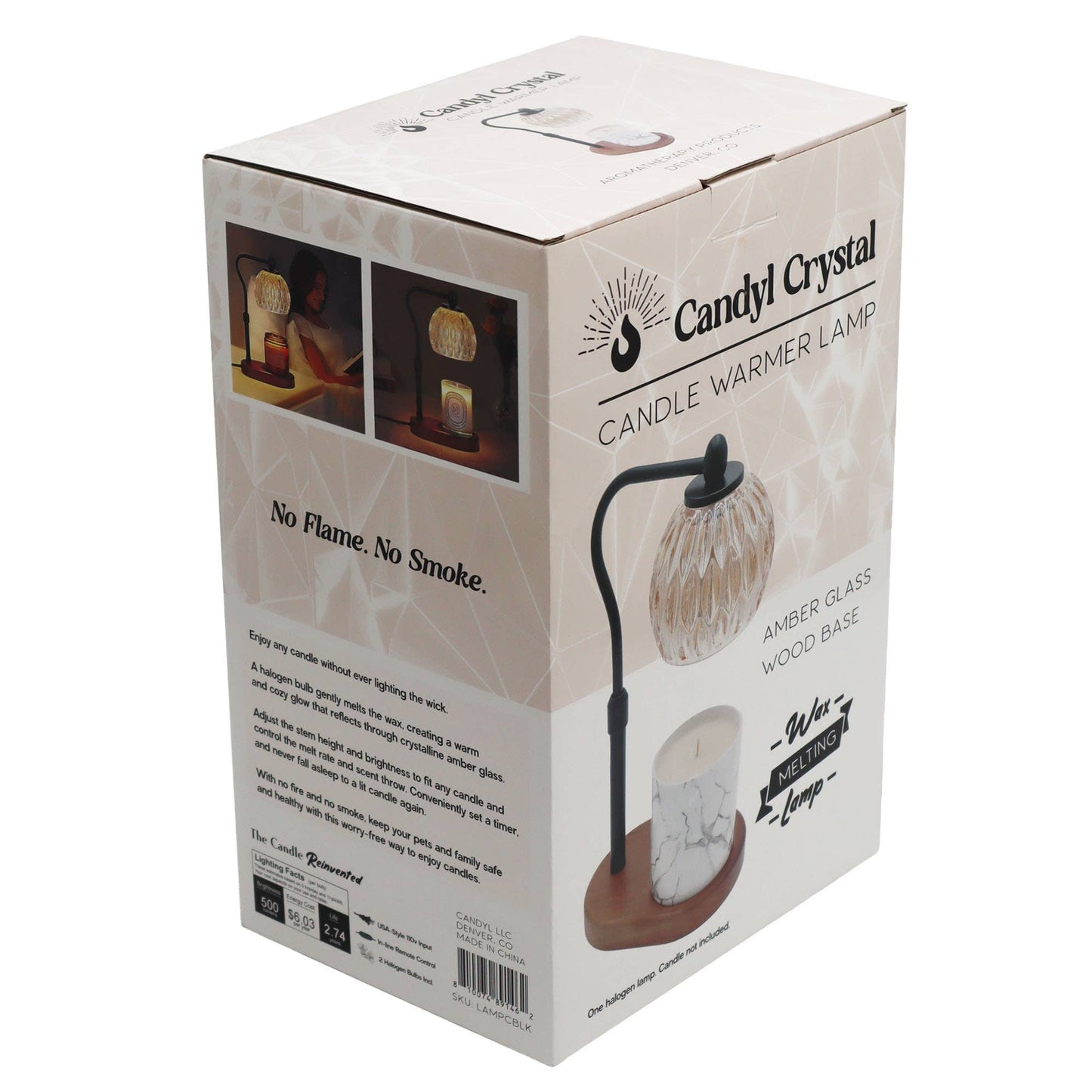 Candle Warmer Lamp - Crystal Glass & Wood Base - Black - Uncategorized