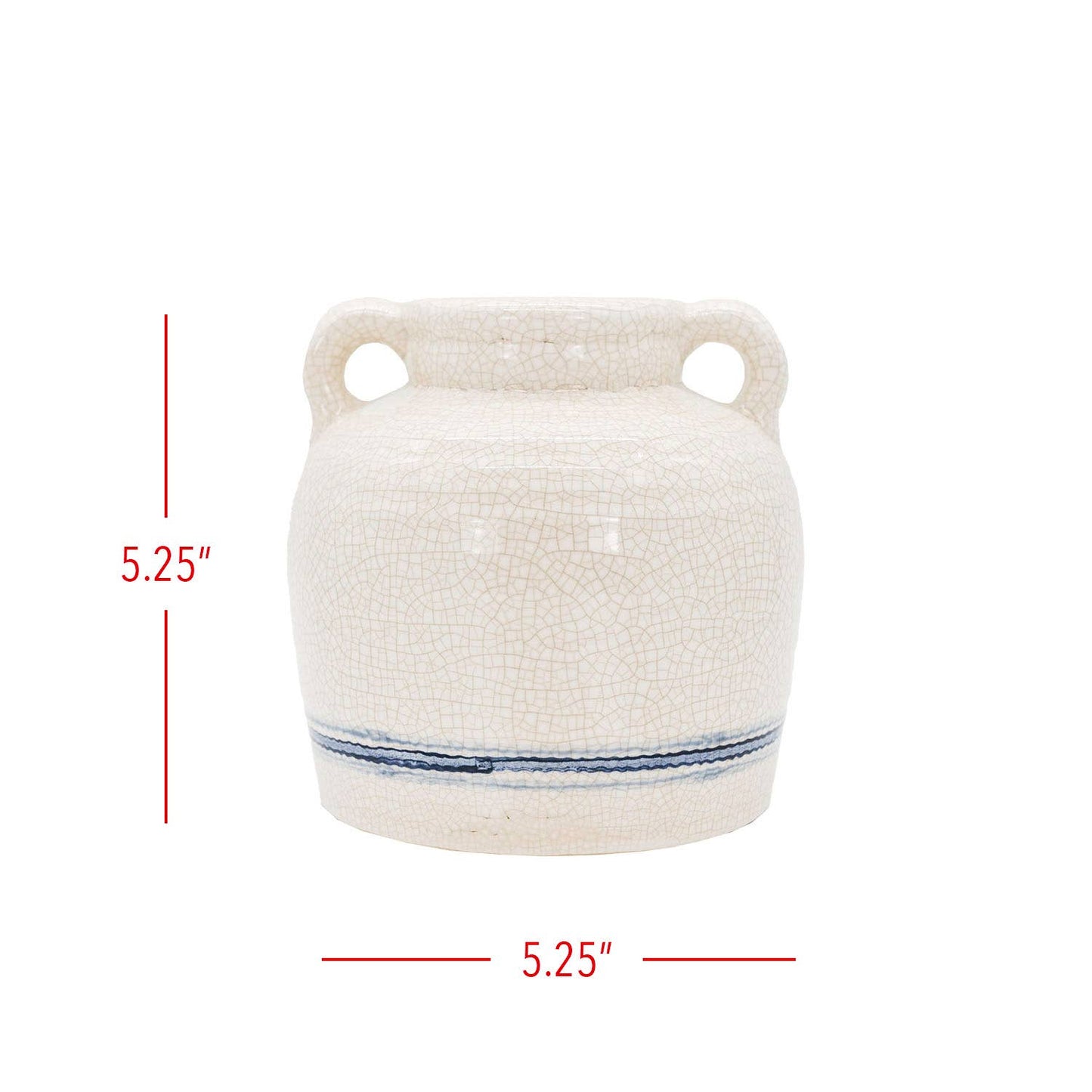 Edaline Vintage Crackle Ceramic Blue Stripe Vase Handles - Vases
