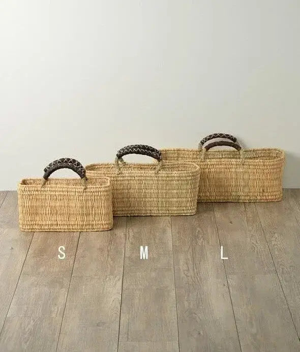 REED BASKET WITH LEATHER Handles -