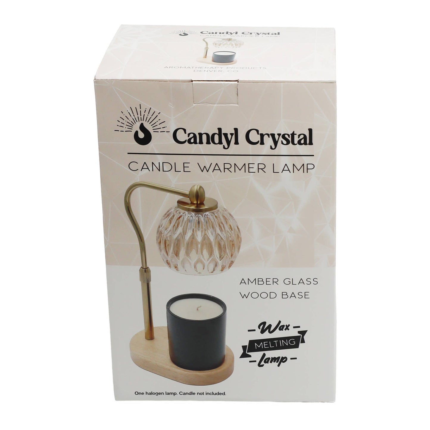 Candle Warmer Lamp - Crystal Glass & Wood Base - Gold - Candle & Oil Warmers