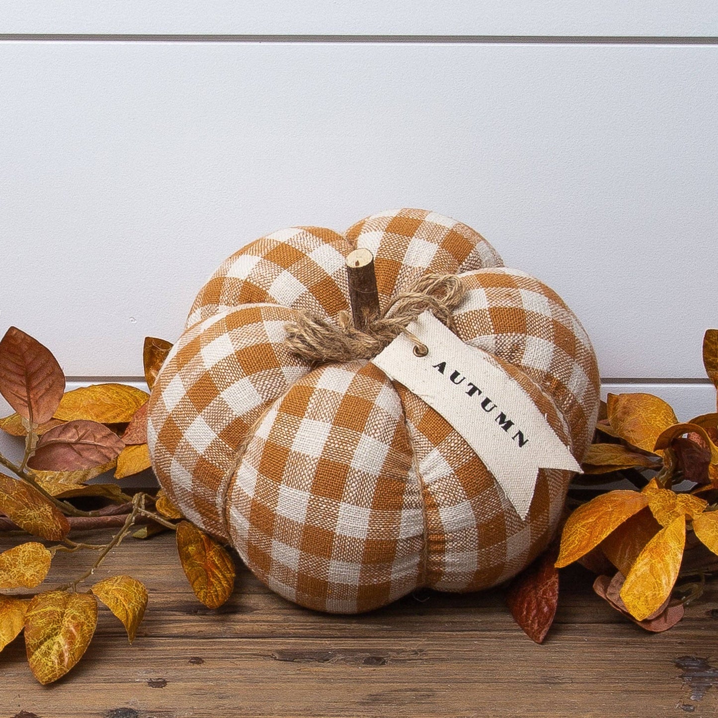 Rust Plaid Pumpkin With Fabric Tag (PC) -