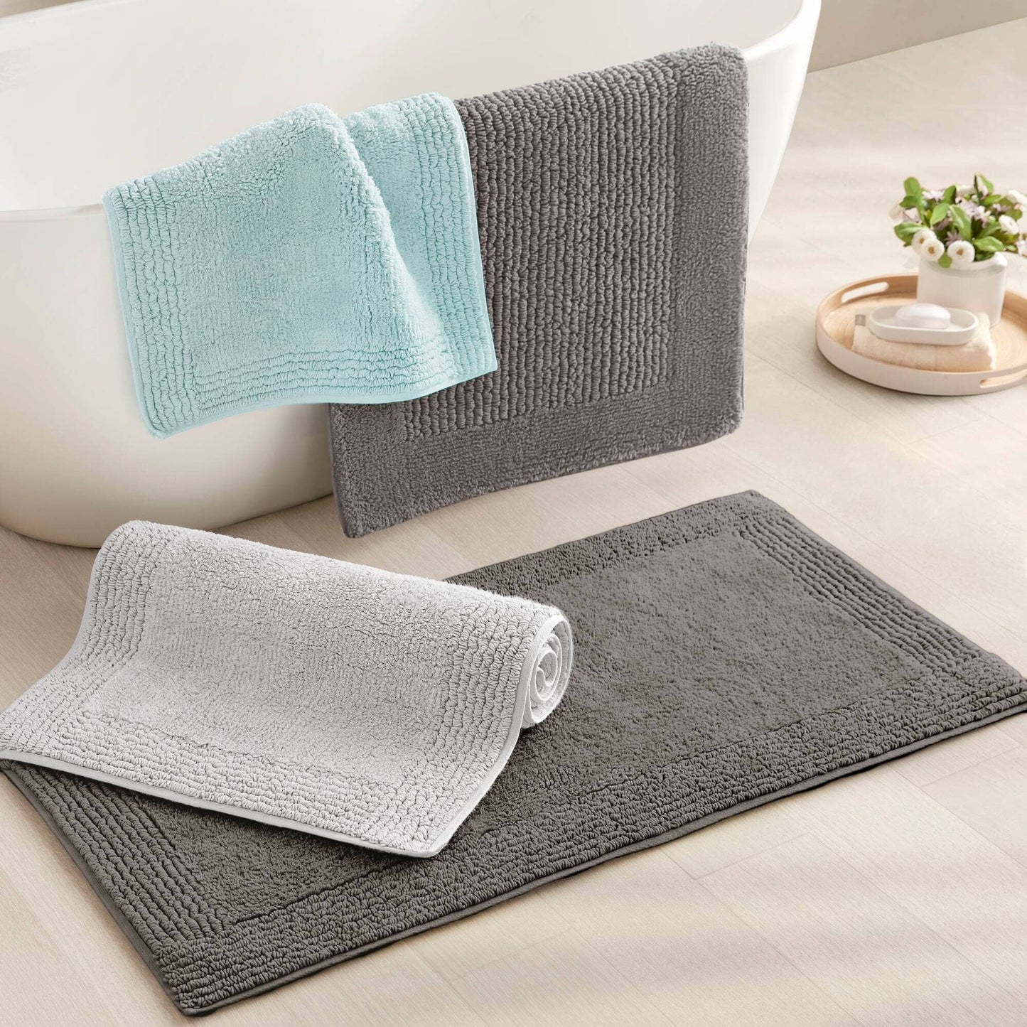 100% Cotton Tufted 3000 GSM Reversible Bath Rug, Natural -