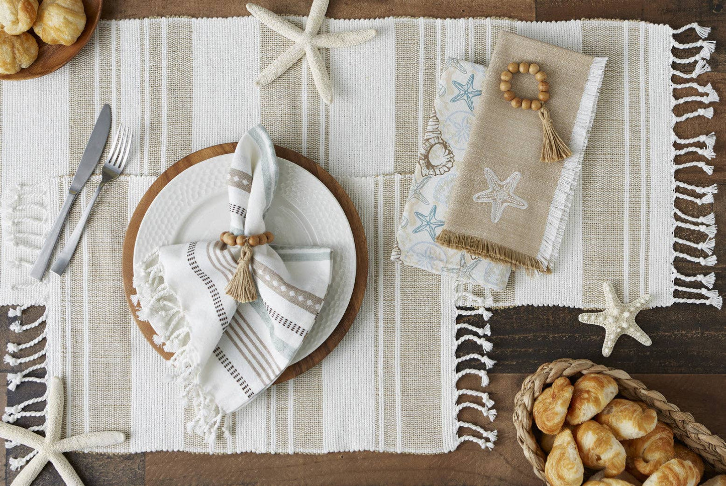 Coastal Sands Stripe Cotton Jute Table Runner - Table Runners