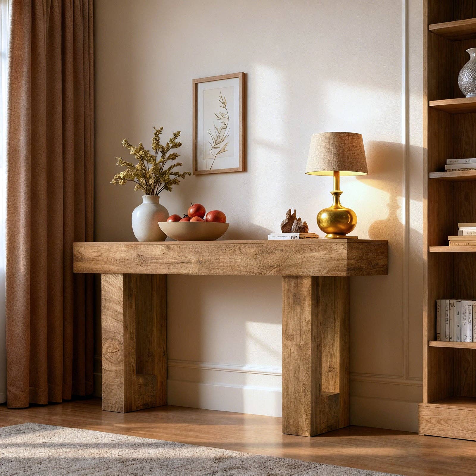 63'' Long Console Table, Farmhouse Entryway Table with Storage, Native Wood Grain Tree Scars, Wooden Rectangular Sofa Table Behind Couch for Entrance, Hallway, Living Room, Foyer (Natural Wood) -