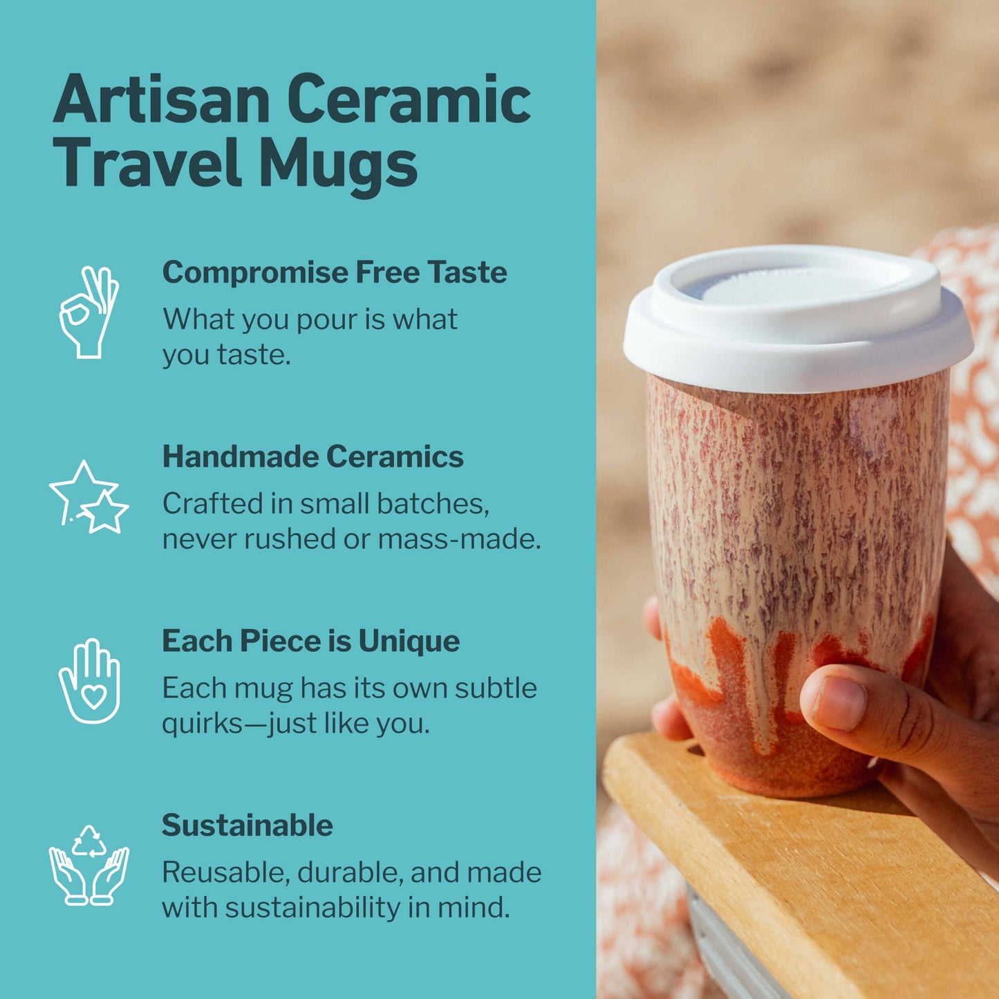 Jupiter Ceramic Travel Mug – 12oz with Lid & Sleeve -