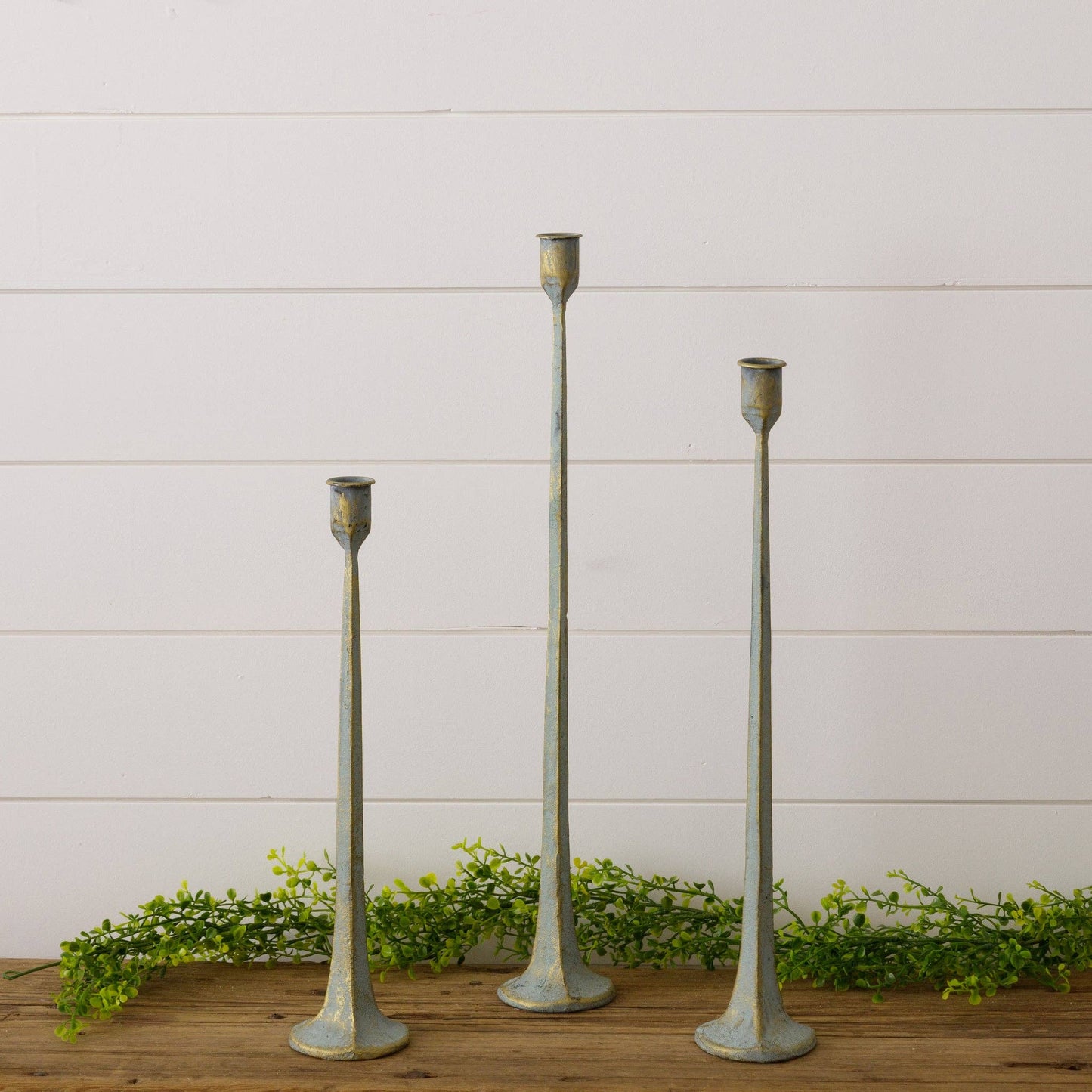 Hand Forged Metal Candle Holders, Verde Green Patina -