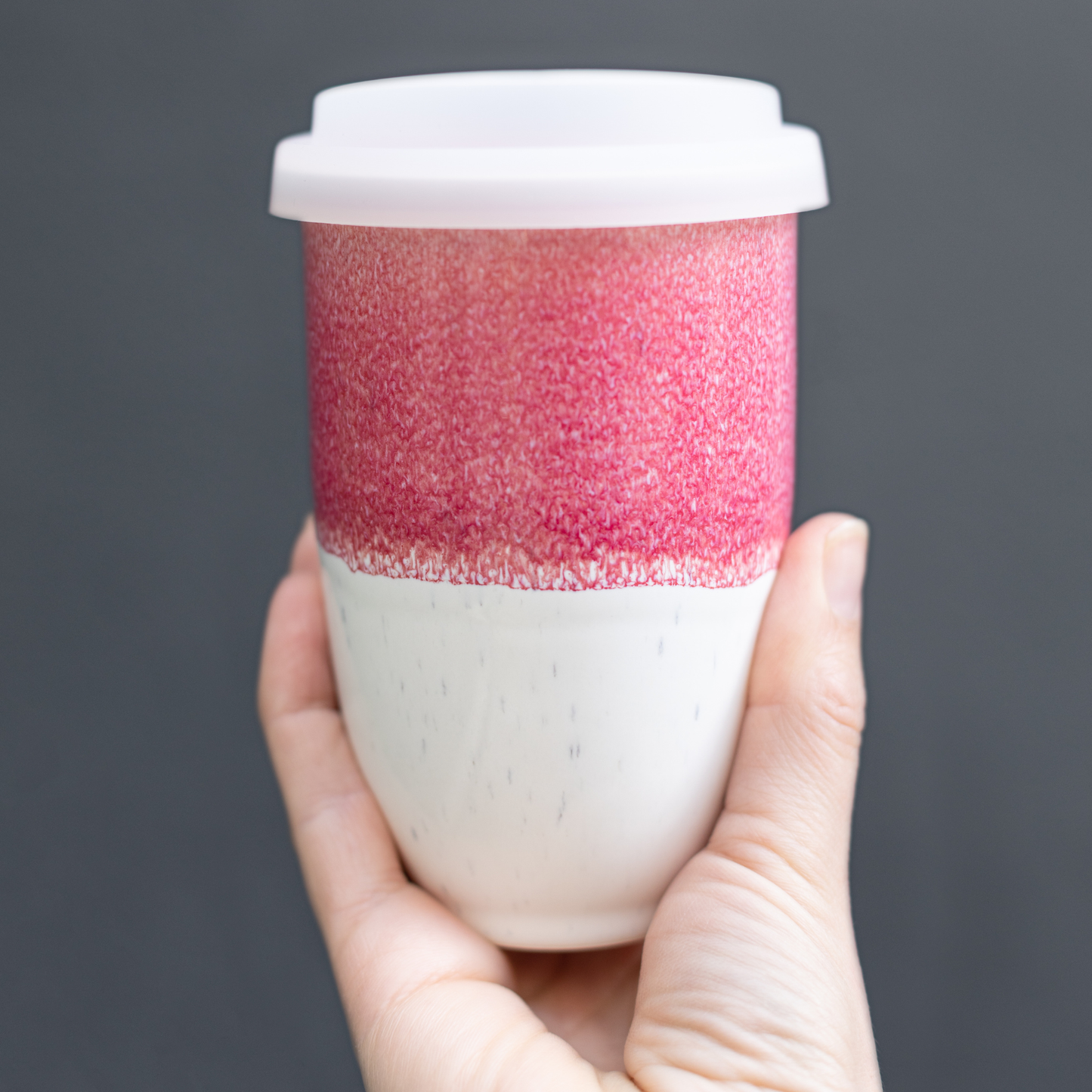 Coral Pink Ceramic Travel Mug – 12oz Reusable Stoneware Cup -