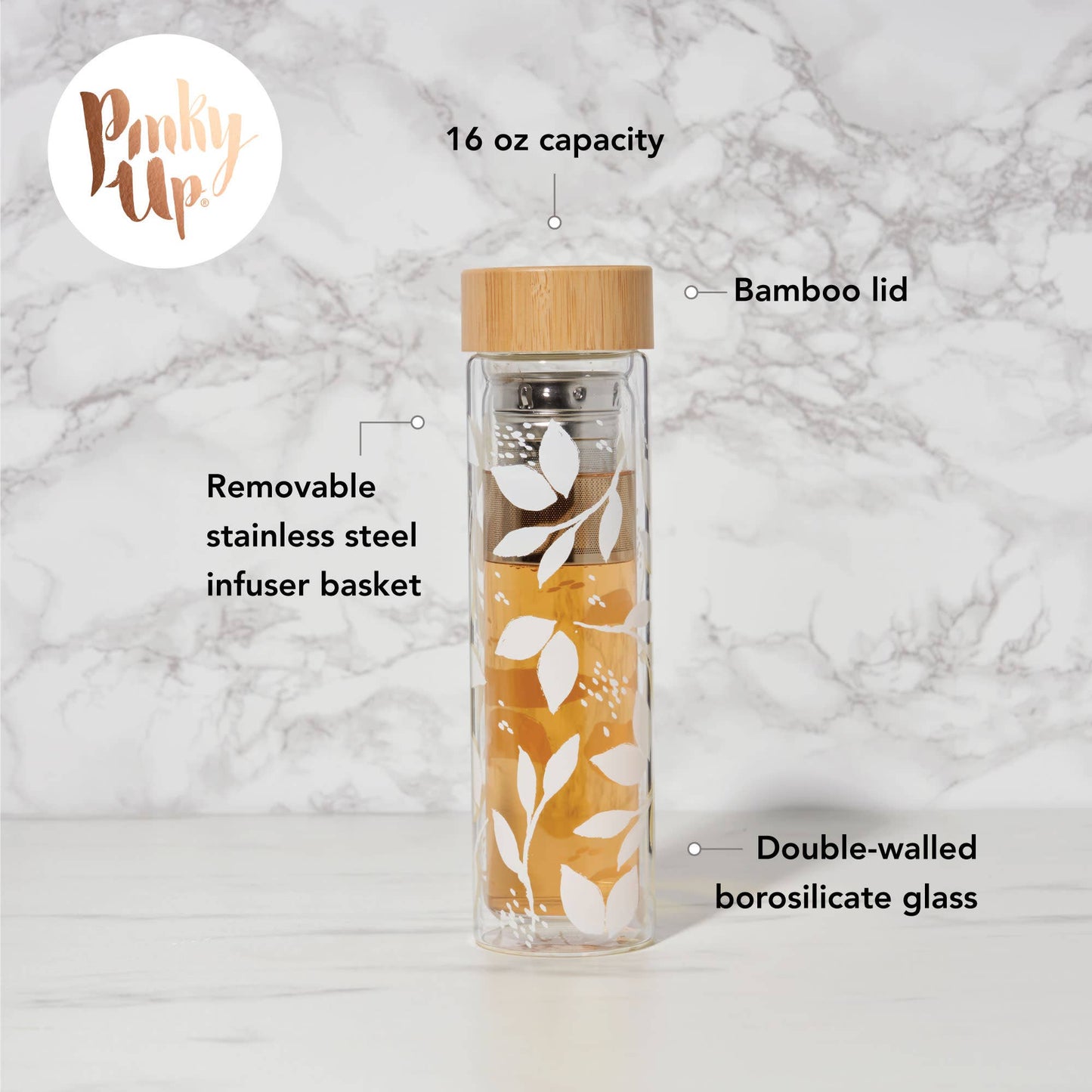 Blair™ Insulated Glass Travel Mug with Tea Infuser Bee -