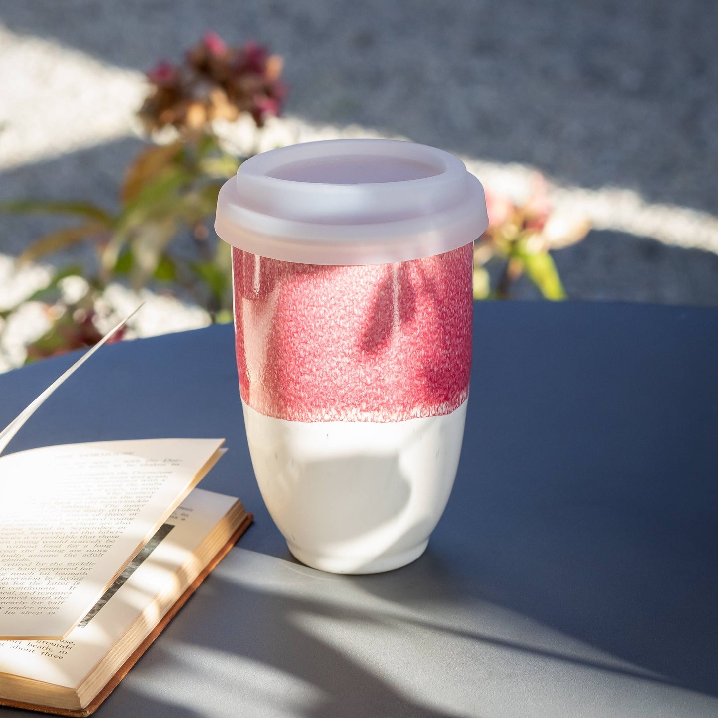 Coral Pink Ceramic Travel Mug – 12oz Reusable Stoneware Cup -