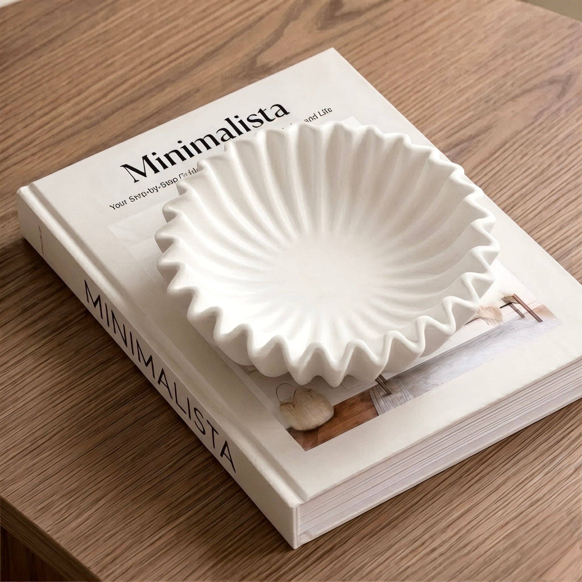 White Ceramic Pleated Bowl -