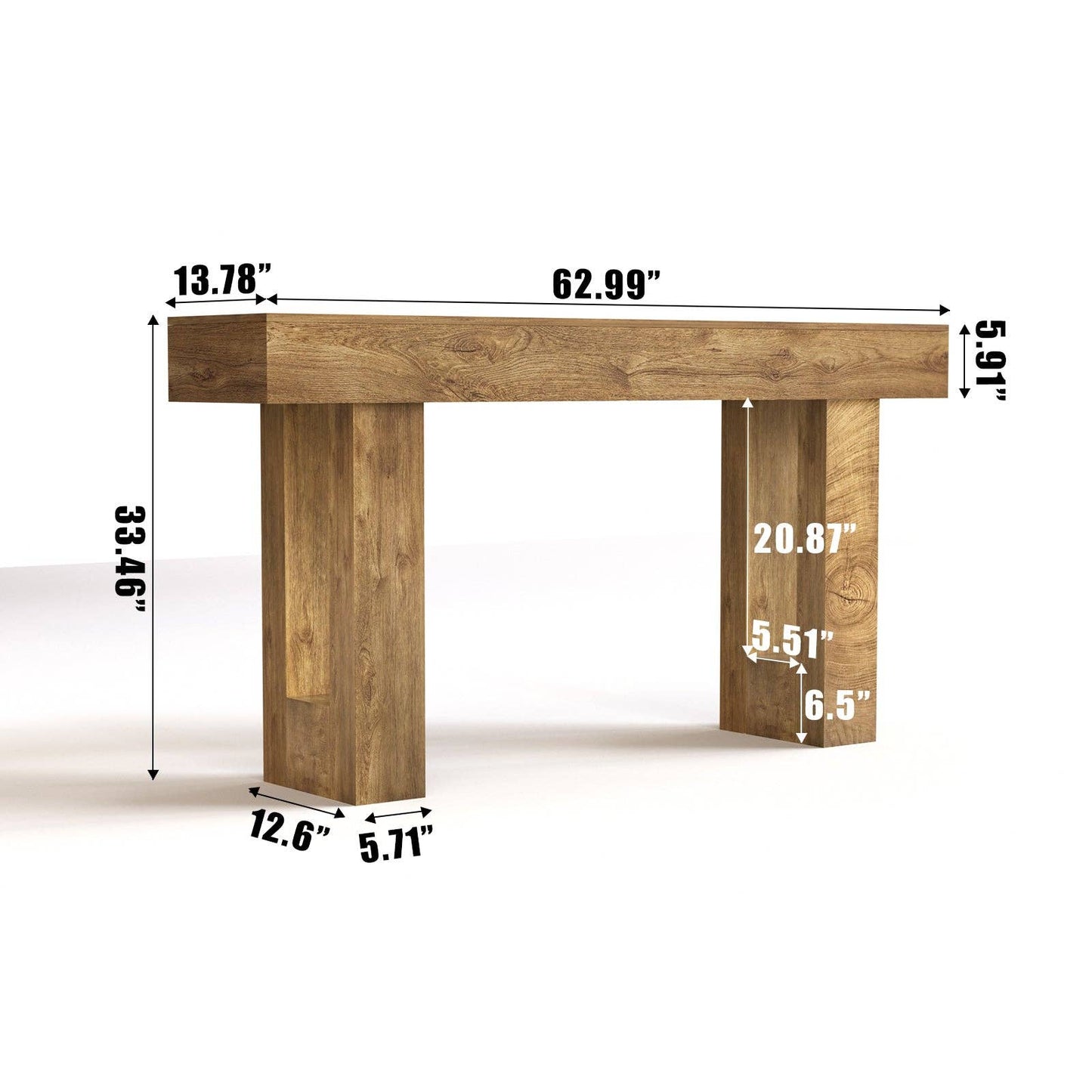 63'' Long Console Table, Farmhouse Entryway Table with Storage, Native Wood Grain Tree Scars, Wooden Rectangular Sofa Table Behind Couch for Entrance, Hallway, Living Room, Foyer (Natural Wood) -