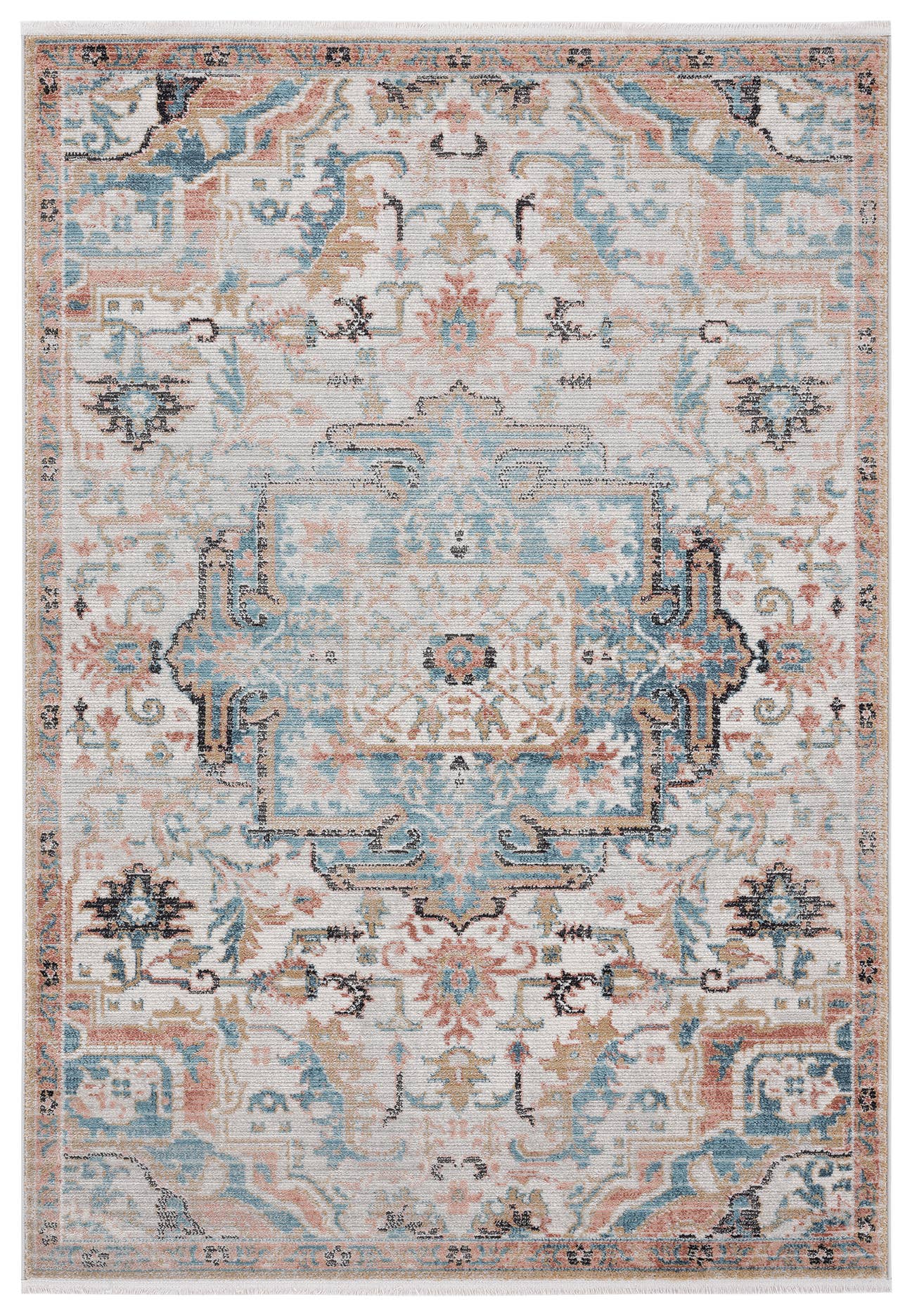 Abani Azure Beige Faded Blue Medallion Area Rug -
