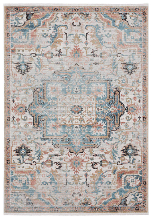 Abani Azure Beige Faded Blue Medallion Area Rug -