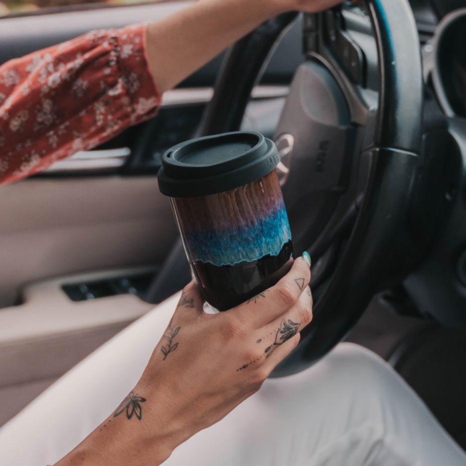 Monsoon Ceramic Mug – 12oz Reusable Cup with Lid -