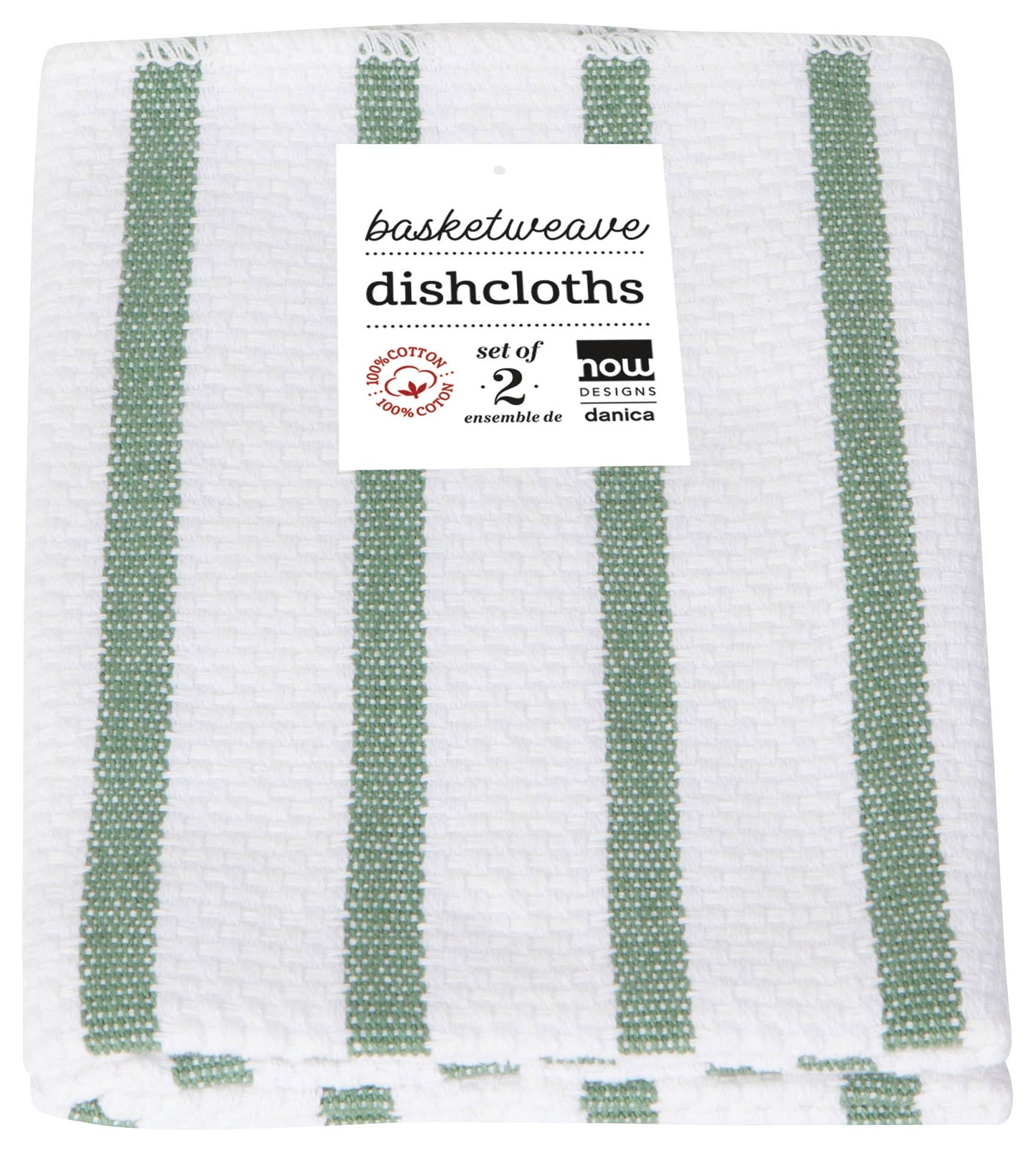 Basketweave Elm Green Dishcloths Set of 2 -
