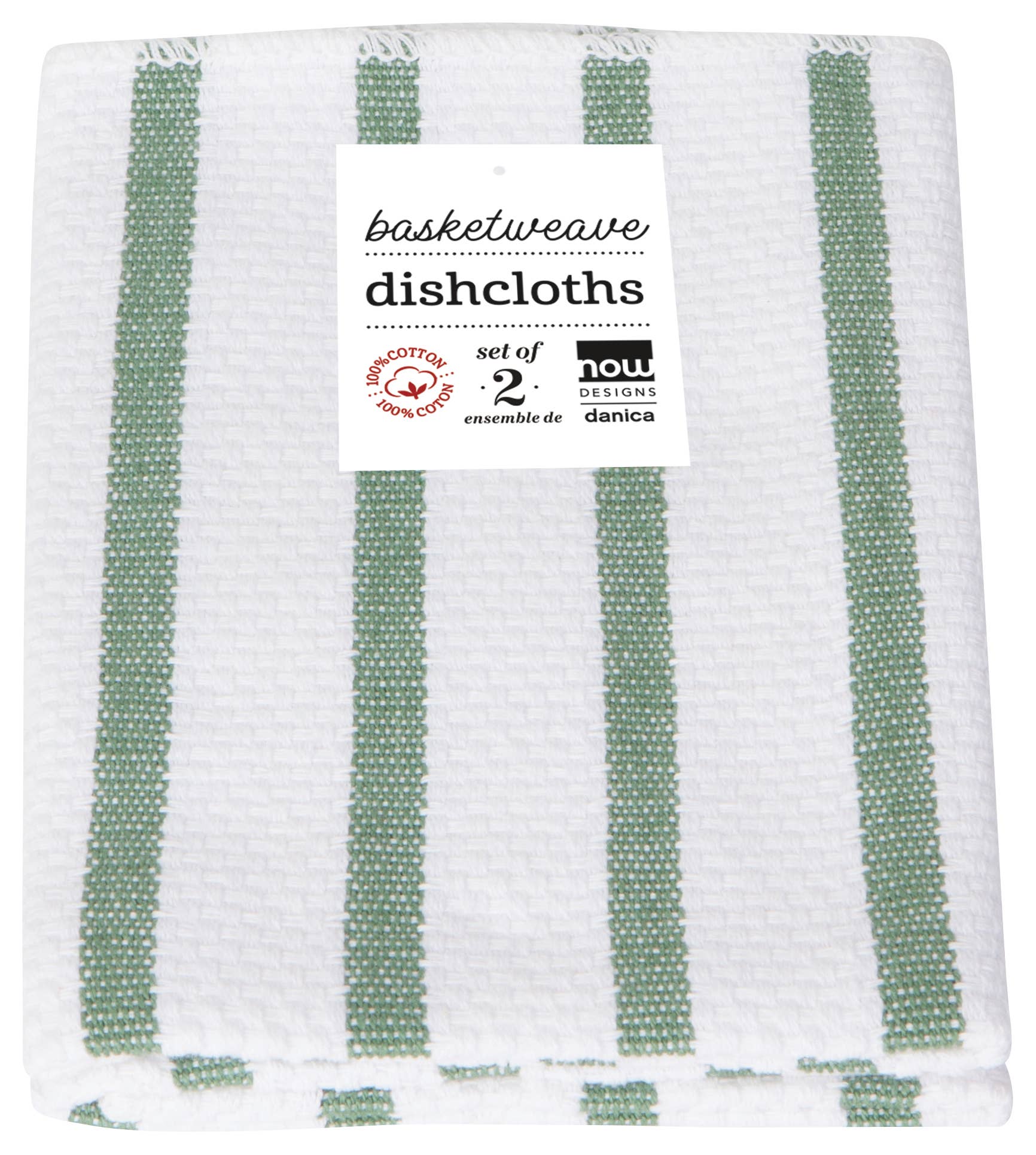 Basketweave Elm Green Dishcloths Set of 2 -