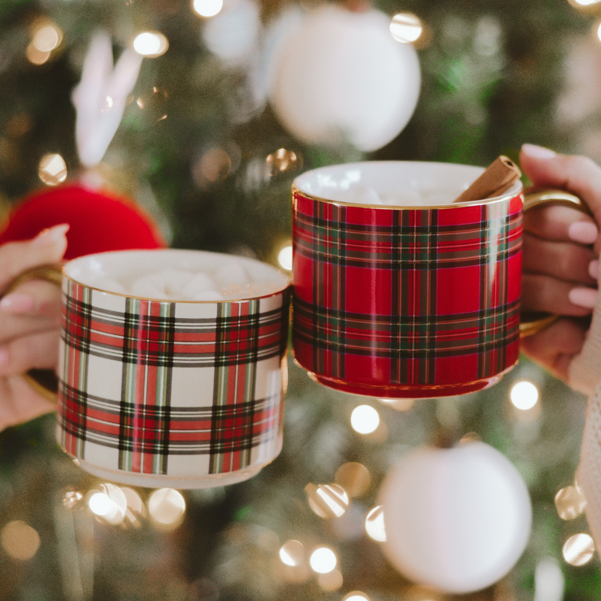 White Plaid Coffee Mug - Christmas Decor & Gifts