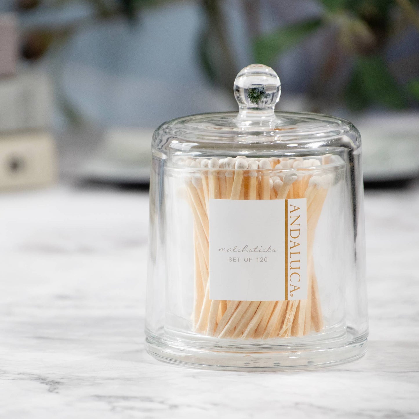 Glass Jar with Lid & 120 Wooden White Matches -