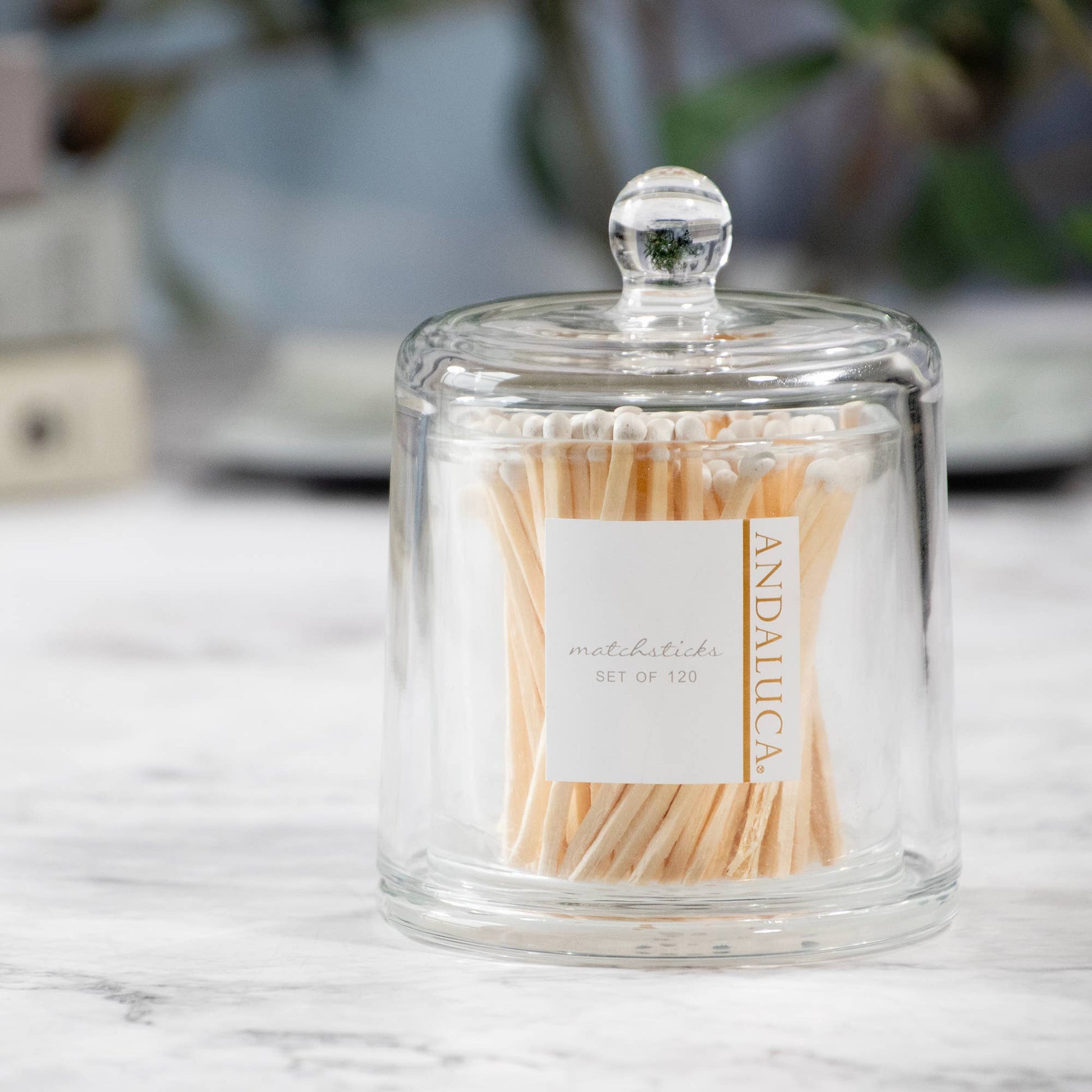 Glass Jar with Lid & 120 Wooden White Matches -