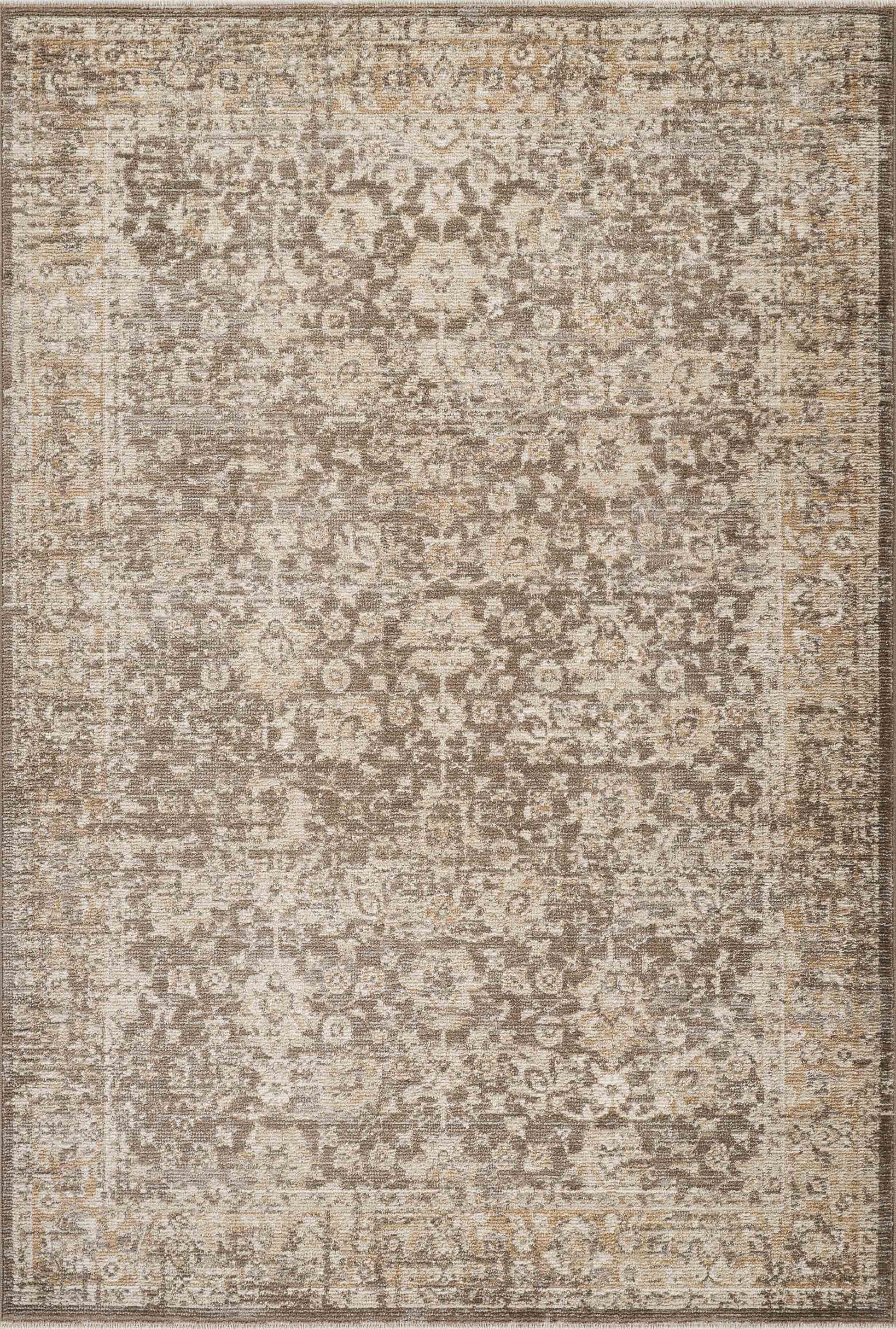 Evelyn Distressed Floral Beige Taupe Area Rug -