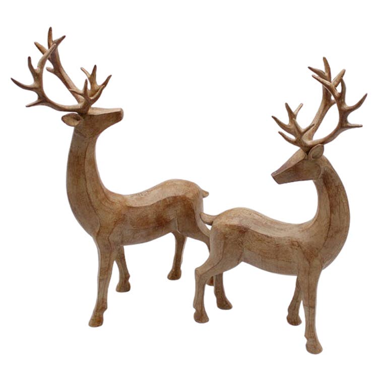 2 Asst Tan Resin Deer