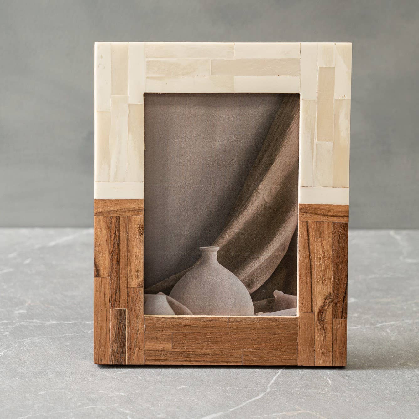 Half Split Wood & Bone Photo Frame -