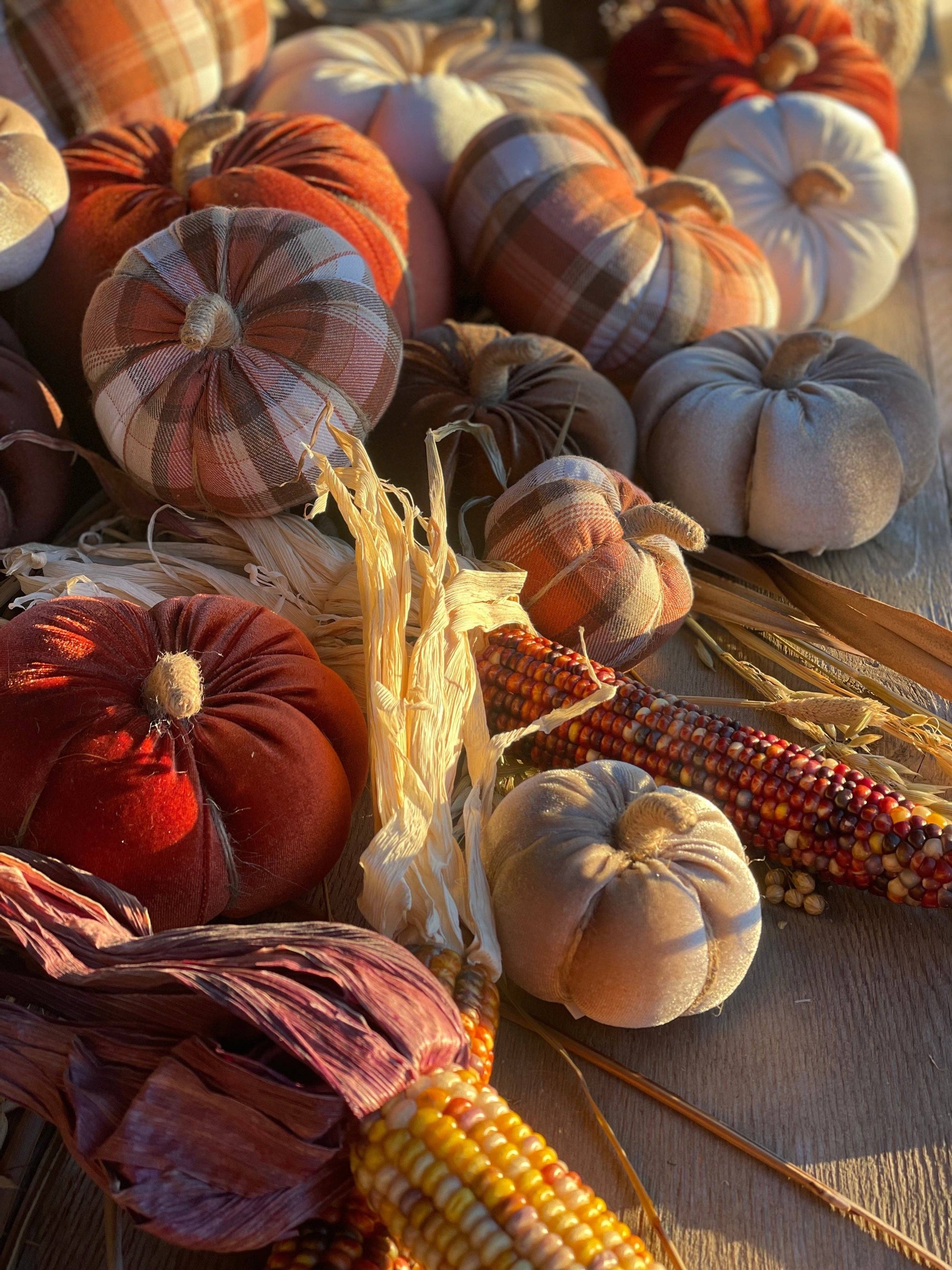 CF-3145 - Lrg. Autumn Plaid Fabric Pumpkin -