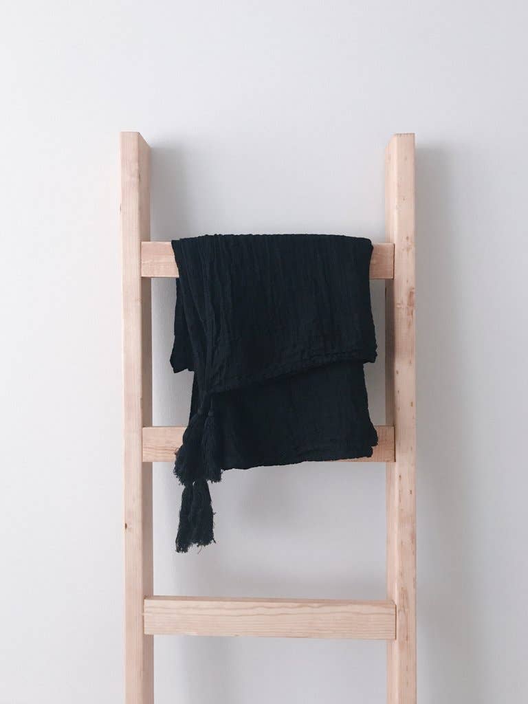 Organic Cotton Muslin XL Throw Blanket - Onyx Tassels -