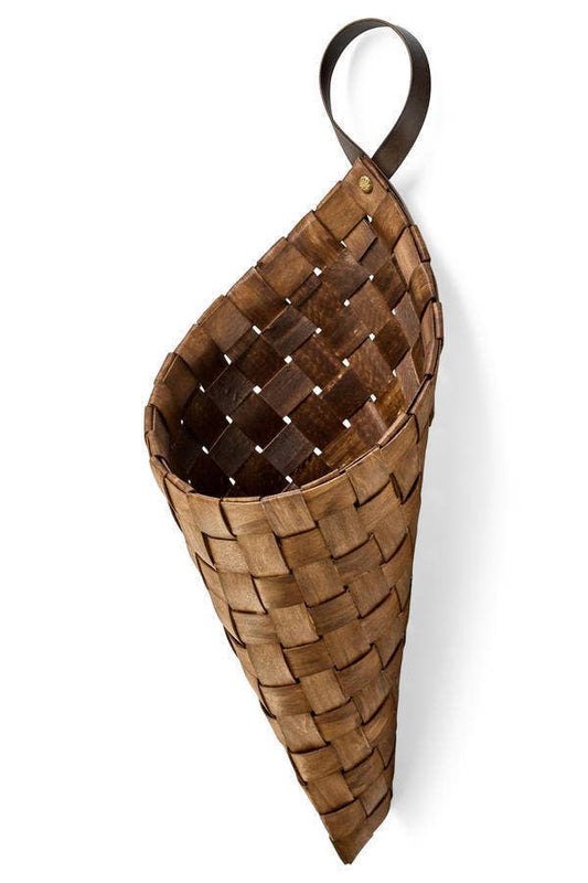 BASKET CONE BRAIDED CHINA FIR W/LEATH HAND DRK BRW -