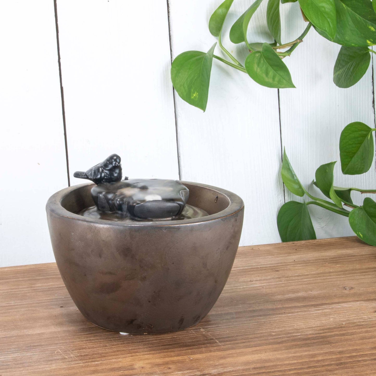 Bronze Bird on Leaf Garden Water Fountain with Pump - Fountains