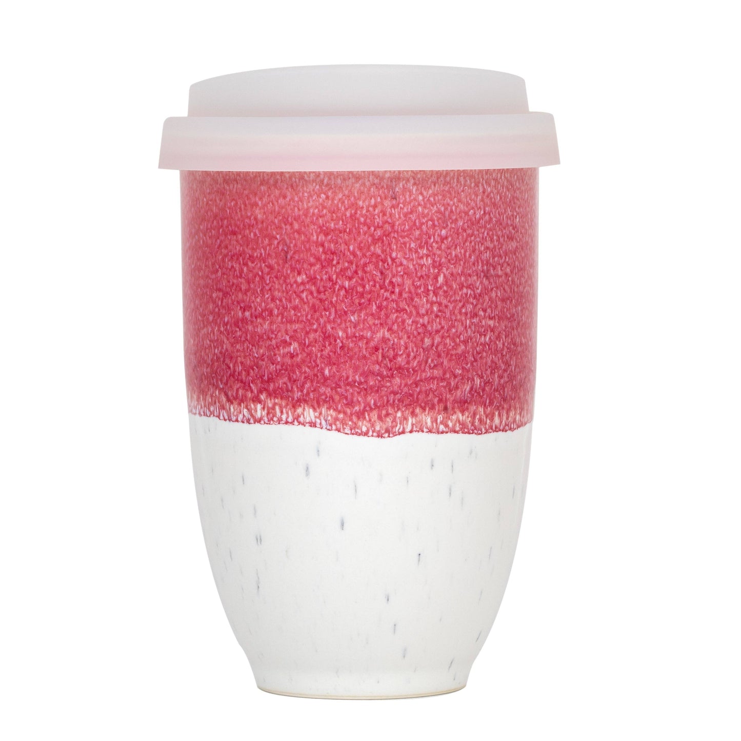 Coral Pink Ceramic Travel Mug – 12oz Reusable Stoneware Cup -