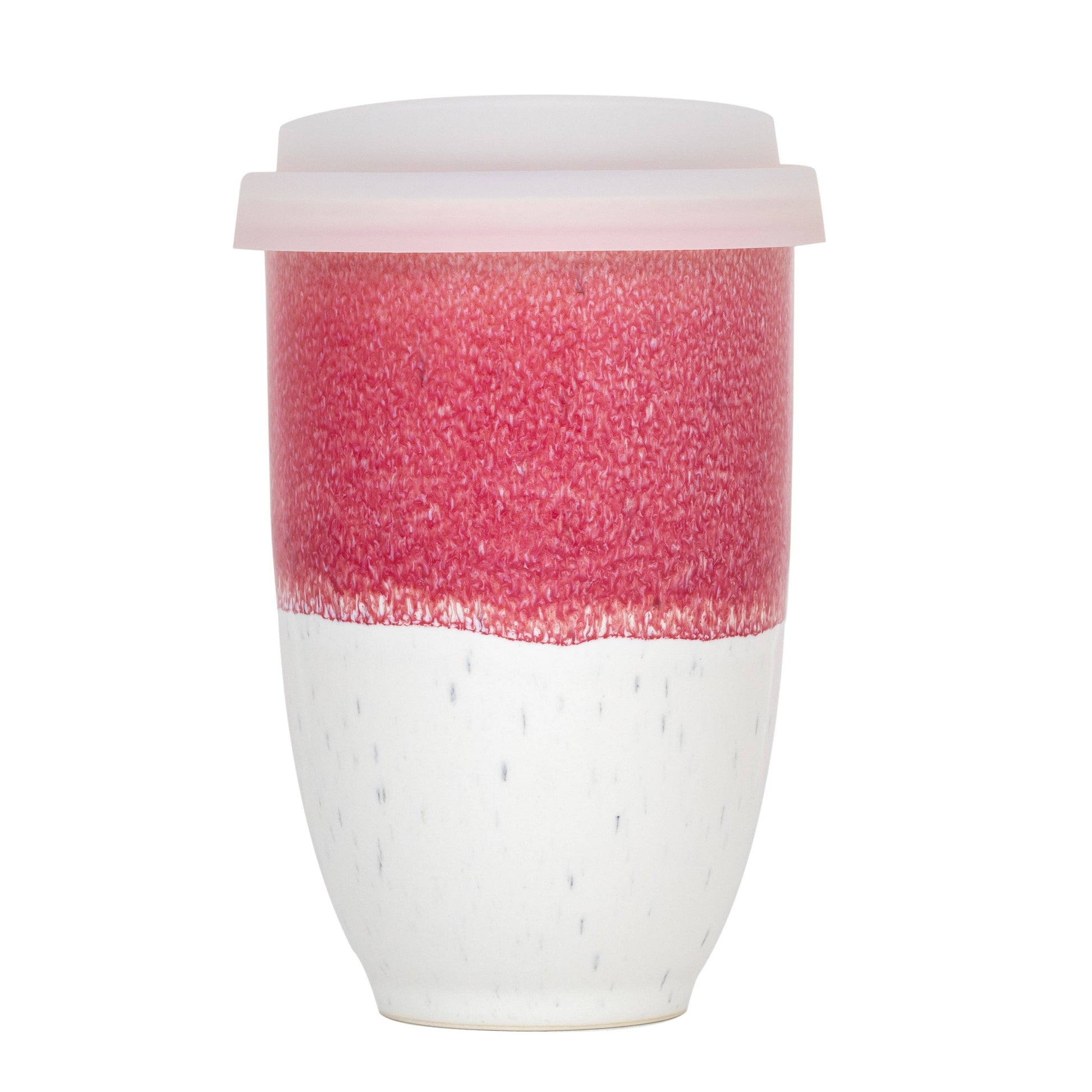 Coral Pink Ceramic Travel Mug – 12oz Reusable Stoneware Cup -