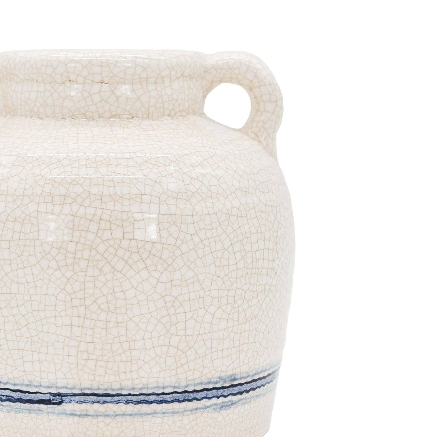 Edaline Vintage Crackle Ceramic Blue Stripe Vase Handles - Vases