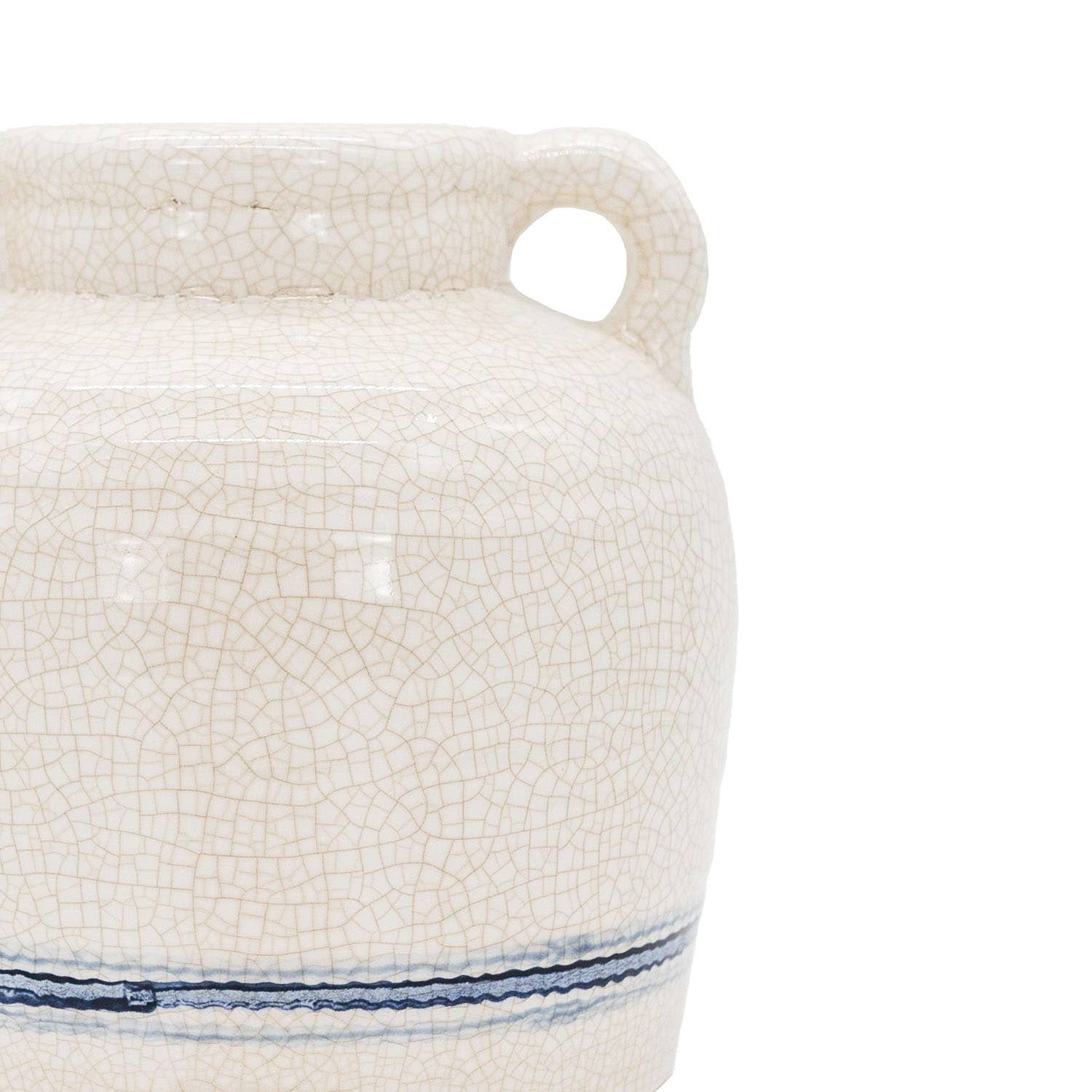 Edaline Vintage Crackle Ceramic Blue Stripe Vase Handles - Vases