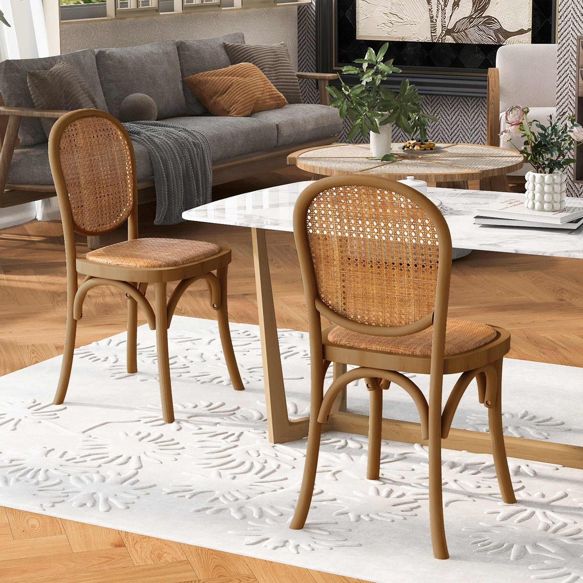 Light Brown Vintage Style Dining Chairs Set of 2 -