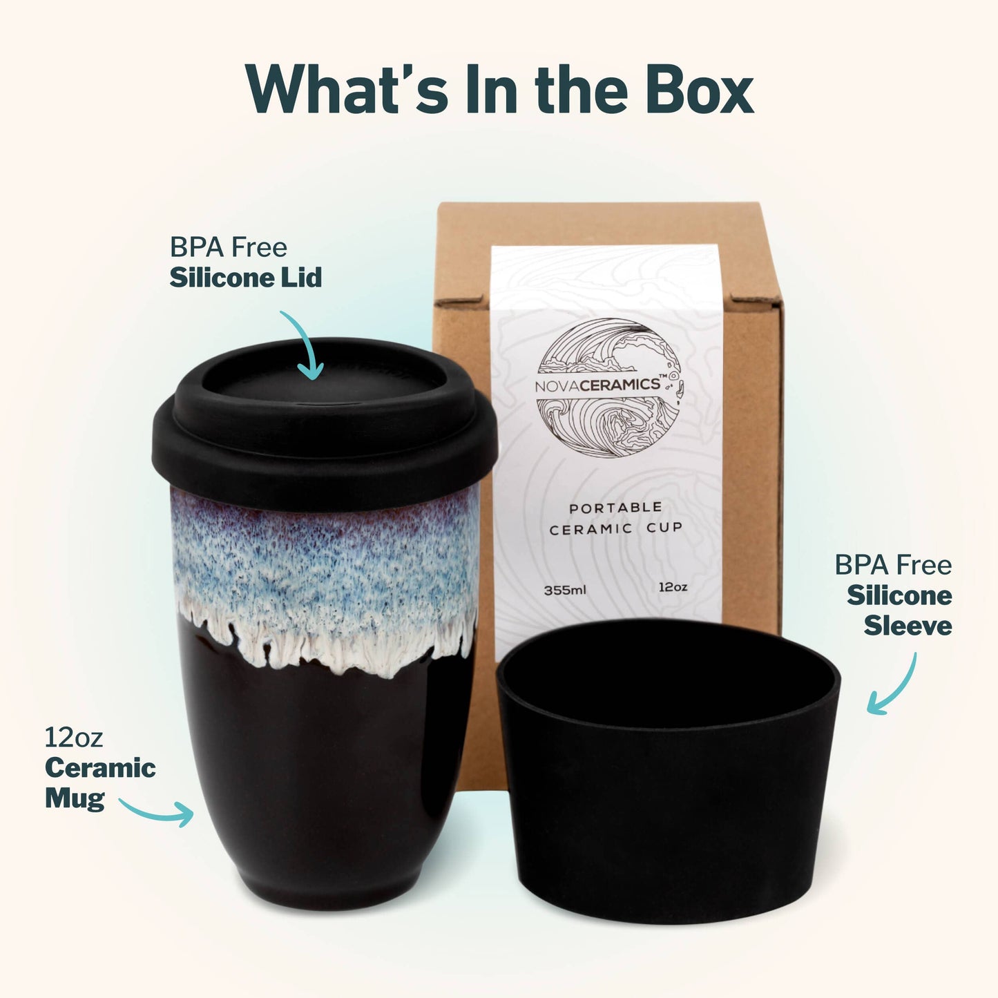 Monsoon Ceramic Mug – 12oz Reusable Cup with Lid -
