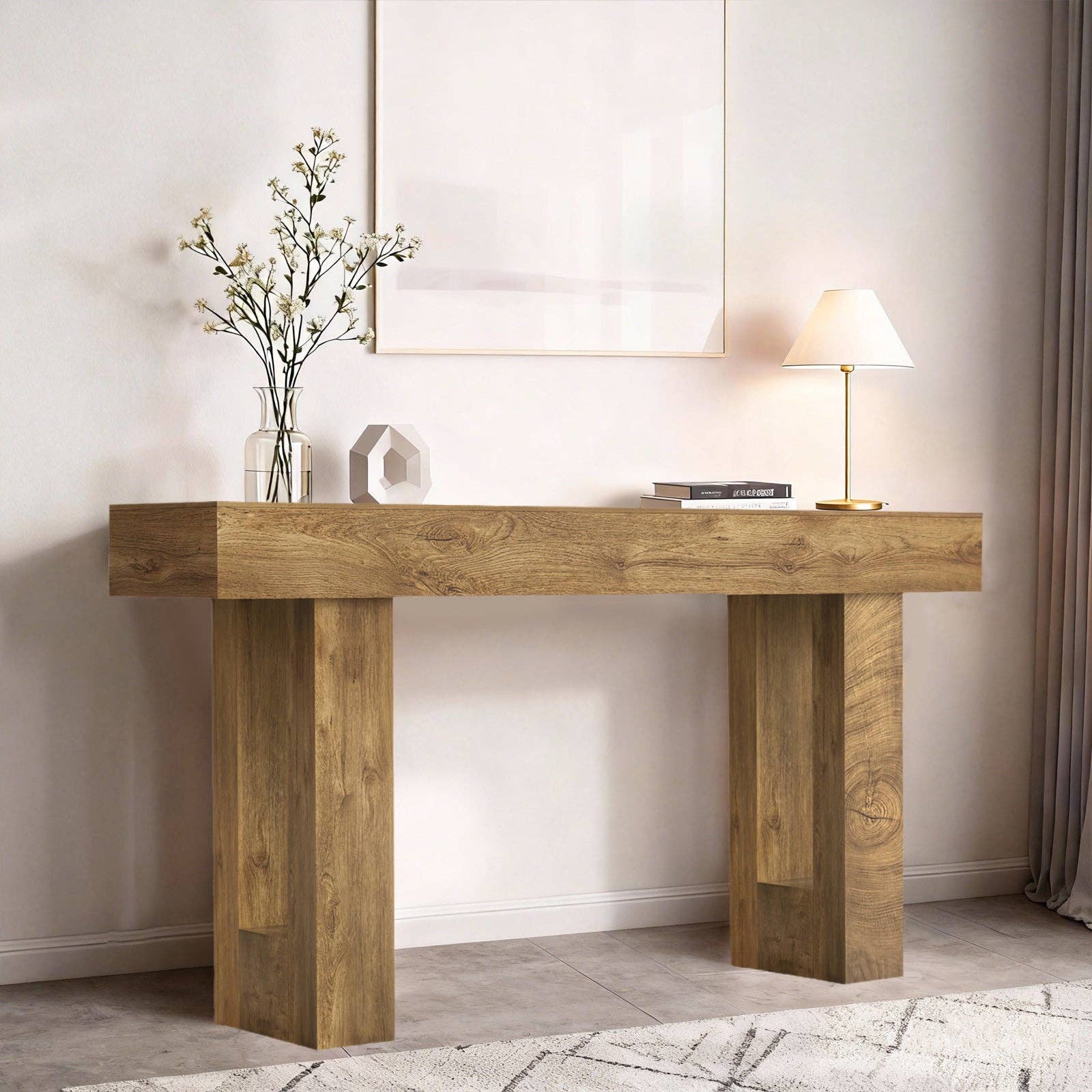 63'' Long Console Table, Farmhouse Entryway Table with Storage, Native Wood Grain Tree Scars, Wooden Rectangular Sofa Table Behind Couch for Entrance, Hallway, Living Room, Foyer (Natural Wood) -