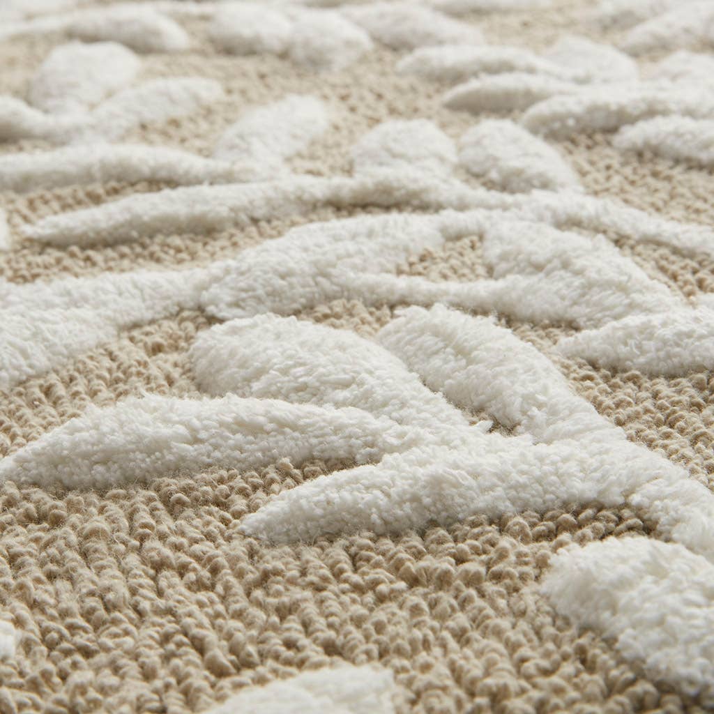 Dimensional Leaf Cotton Tufted Anti-Skid Bath Rug, Taupe -