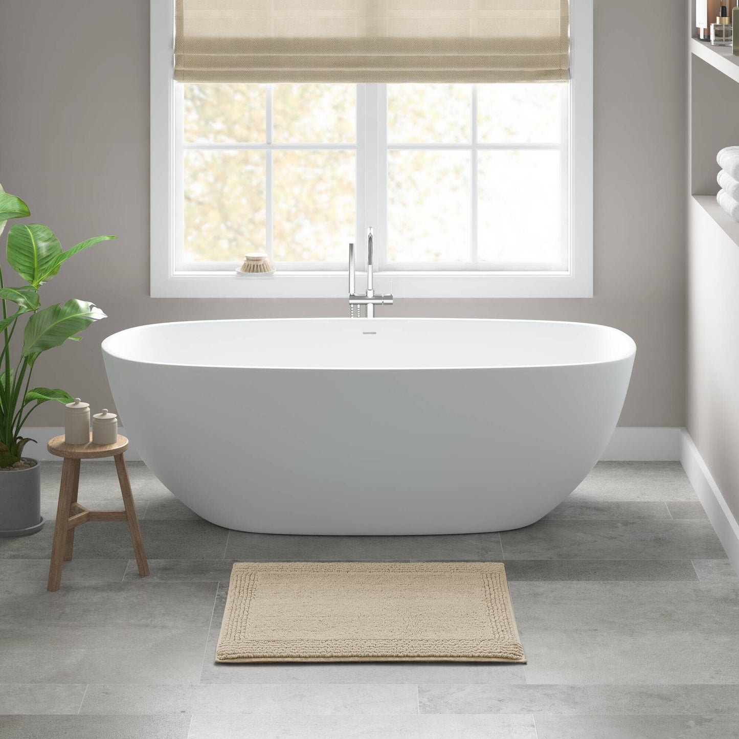100% Cotton Tufted 3000 GSM Reversible Bath Rug, Natural -