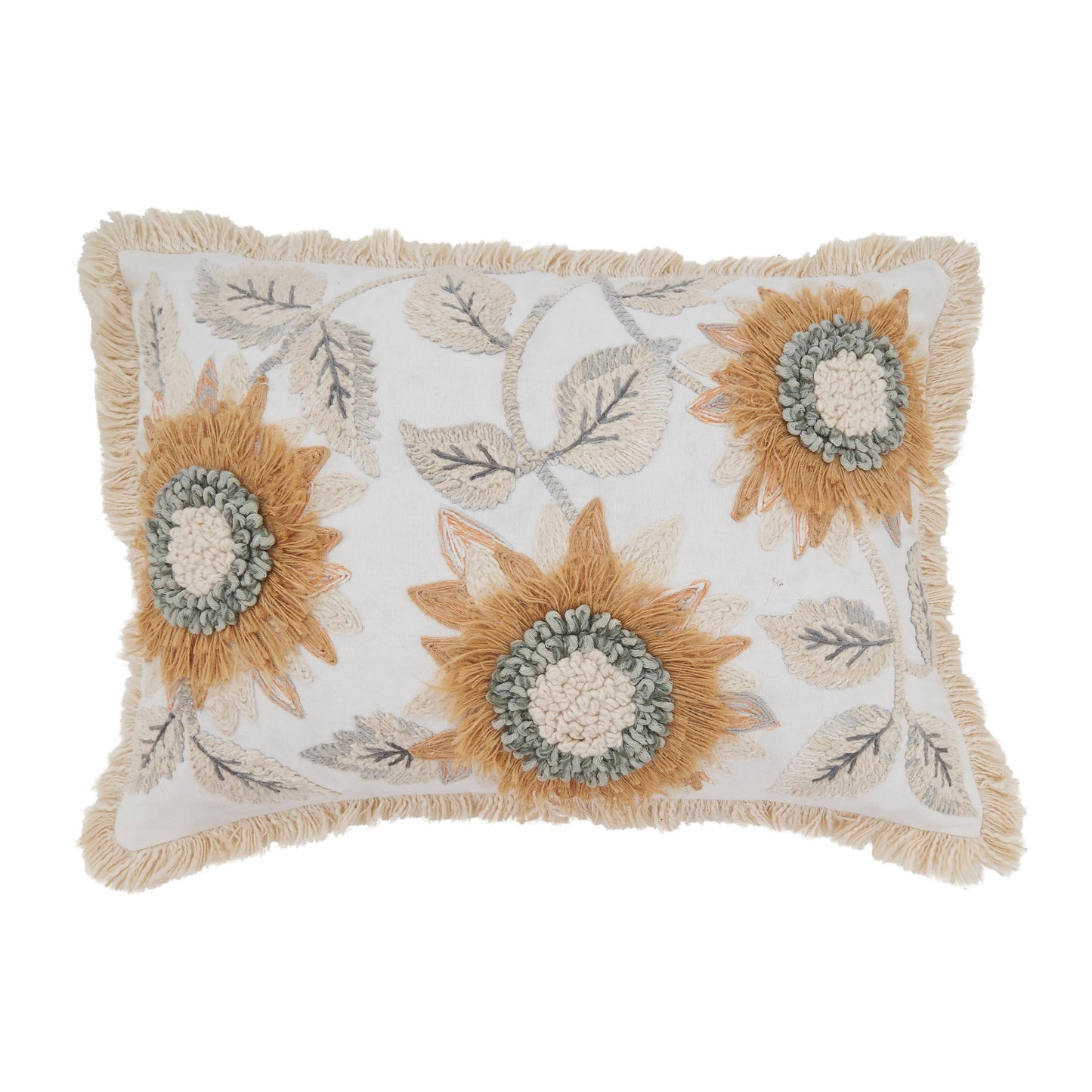 Sunny Bloom Embroidered Sunflower Throw Pillow - Throw Pillows