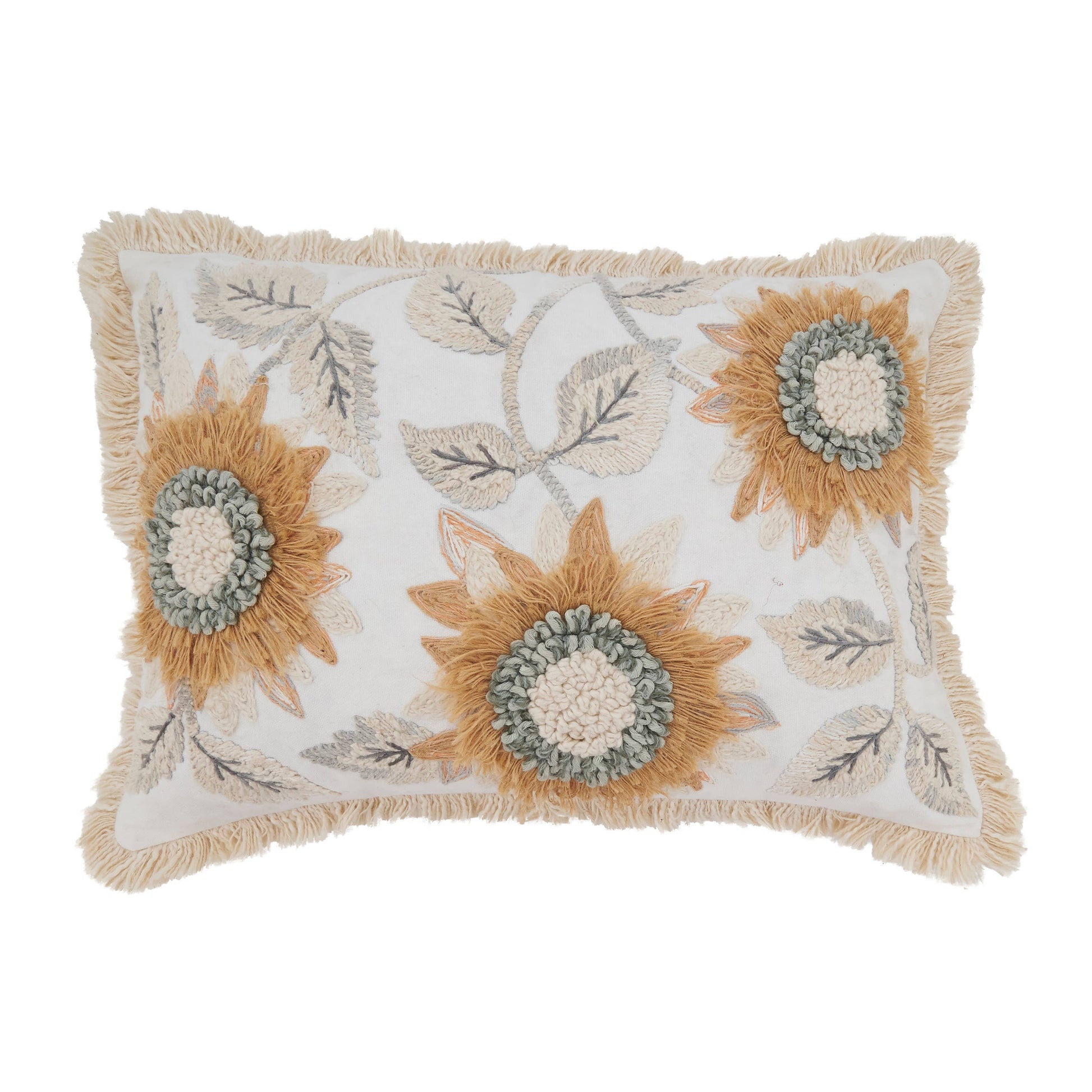 Sunny Bloom Embroidered Sunflower Throw Pillow - Throw Pillows
