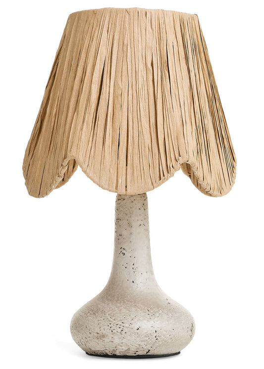 TABLE LAMP TXT CERA BASE W/SCALLOP RAF SHADE WH-NT -