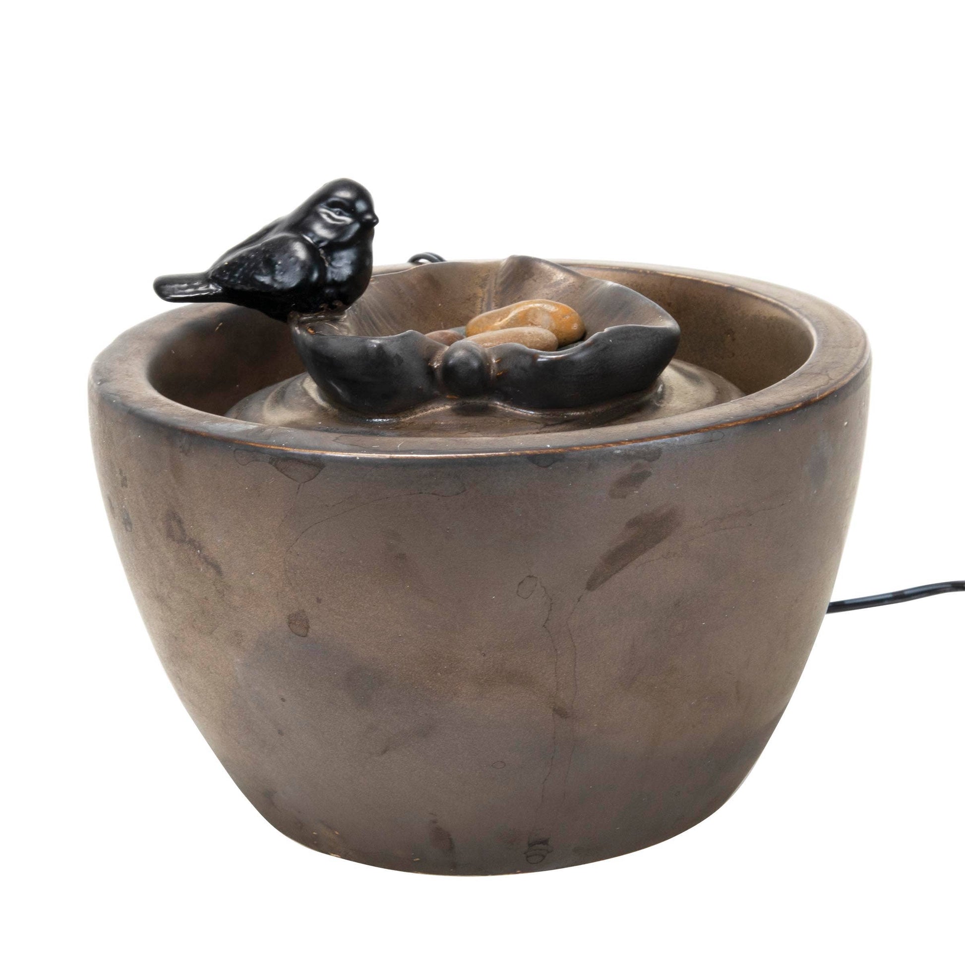 Bronze Bird on Leaf Garden Water Fountain with Pump - Fountains