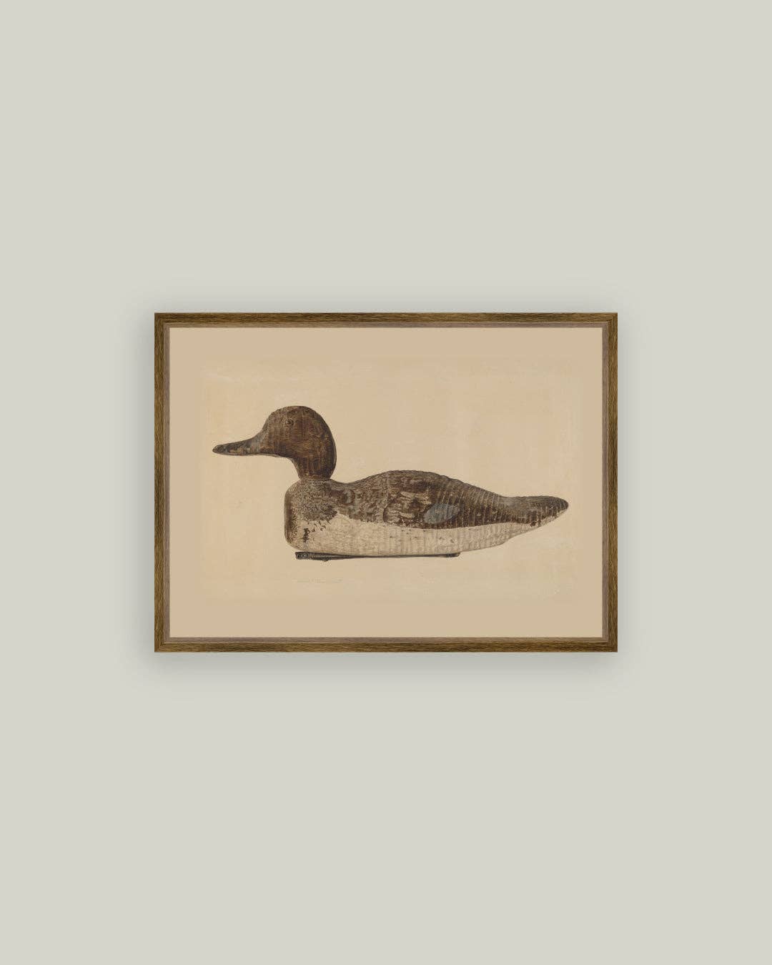 Wooden Duck Decoy Framed Antique Art -