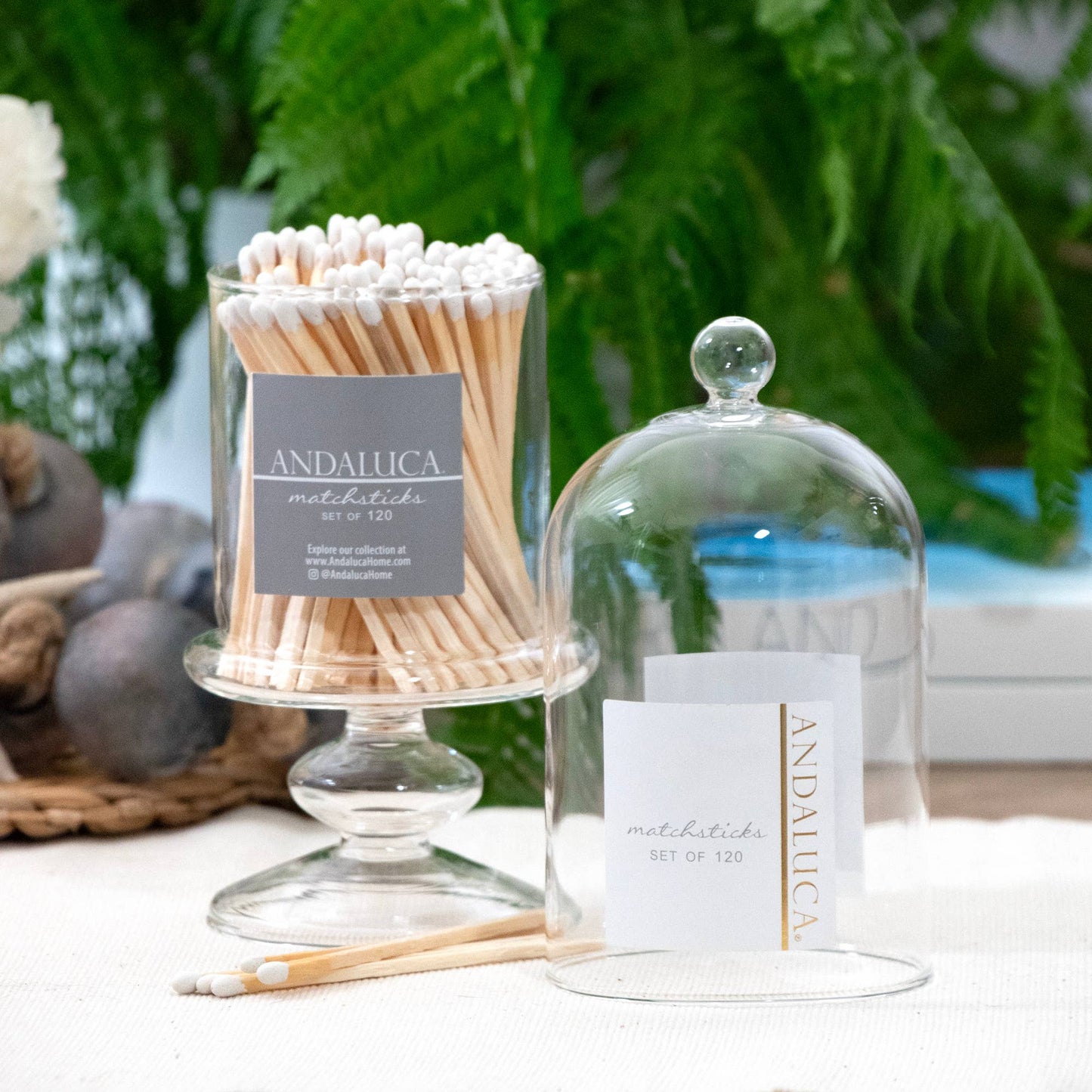 Tall Glass Jar with Lid & 120 Wooden White Matches -