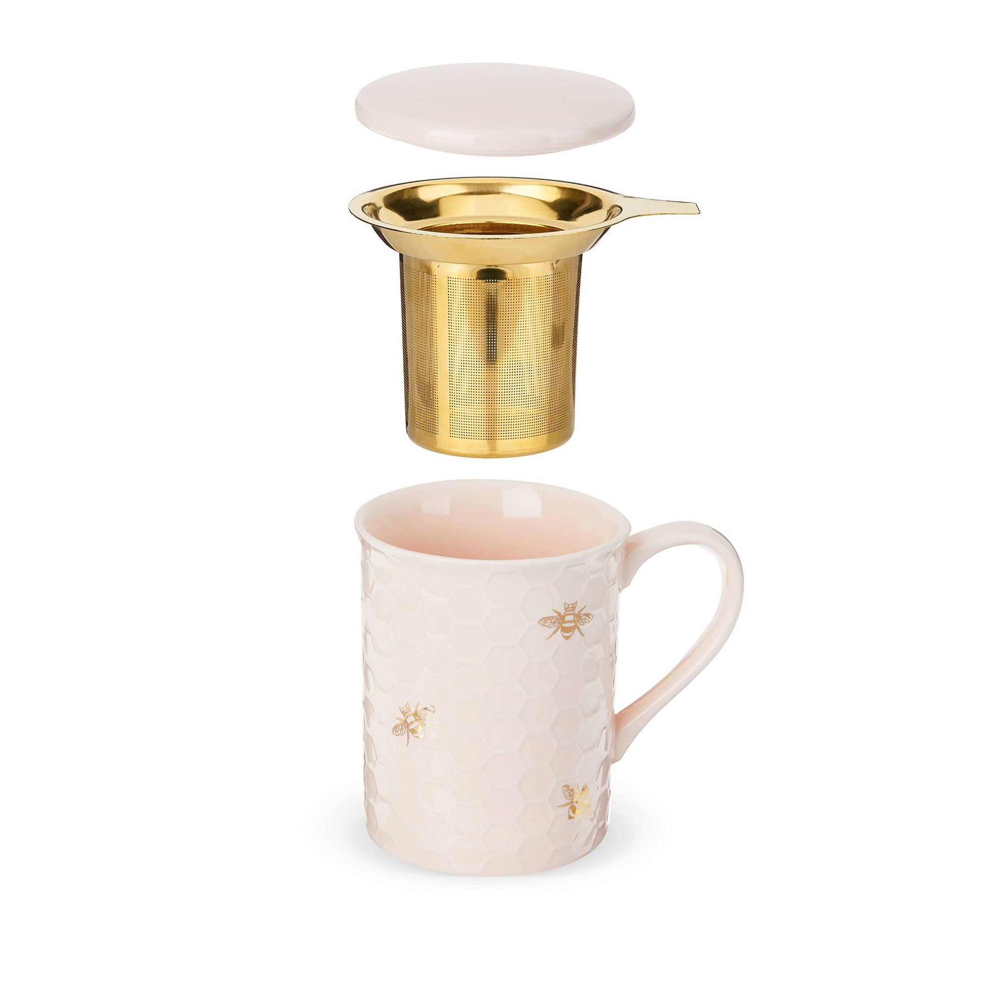 Annette™ 3D Ceramic Mug with Infuser Honeycomb Bee Happy -