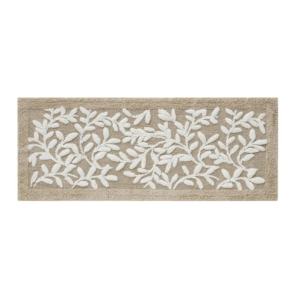 Dimensional Leaf Cotton Tufted Anti-Skid Bath Rug, Taupe -
