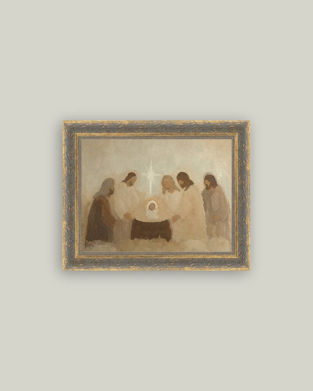 Neutral Nativity Framed Antique Art -